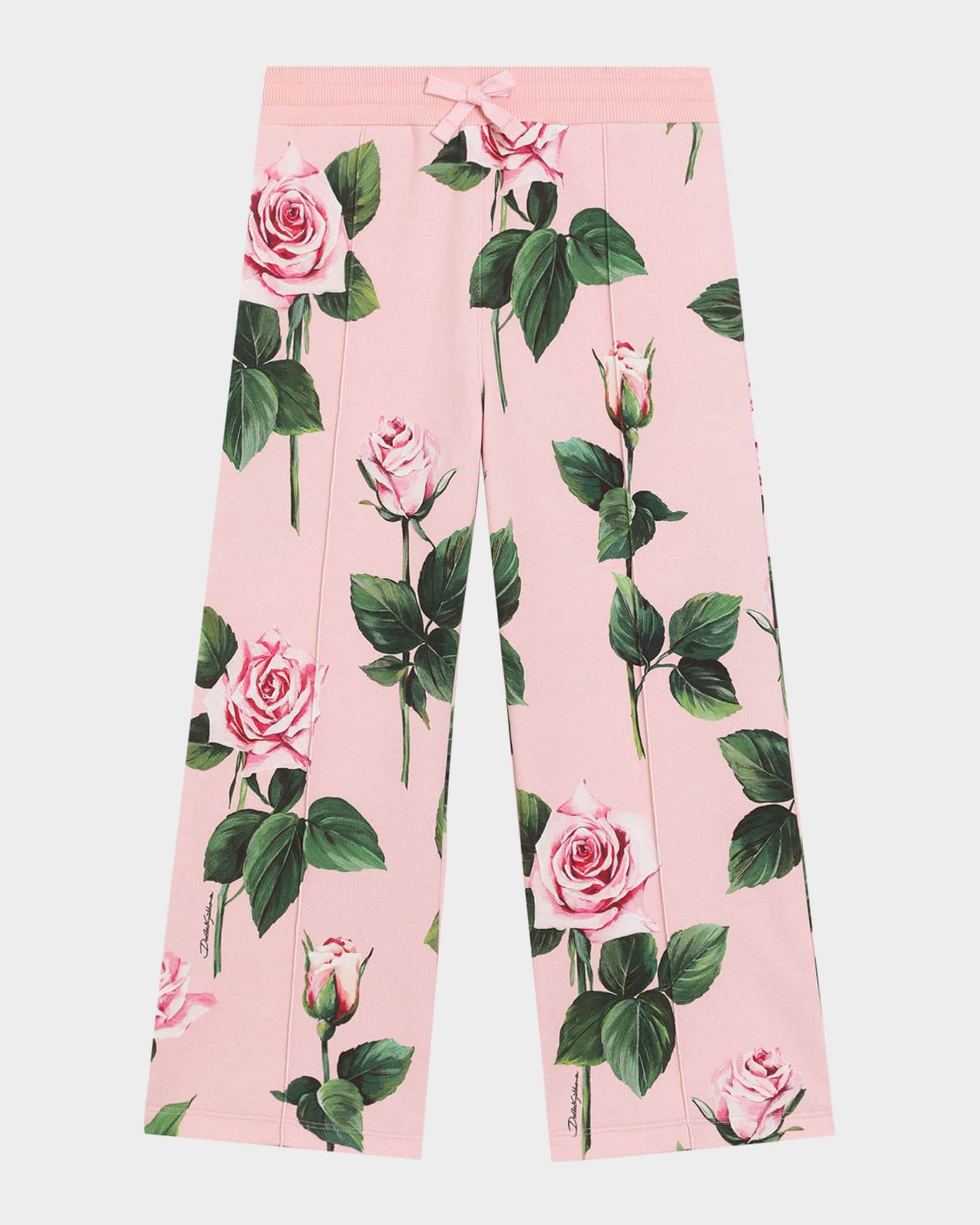 Girl's Rose-Print Wide Leg Pants 0