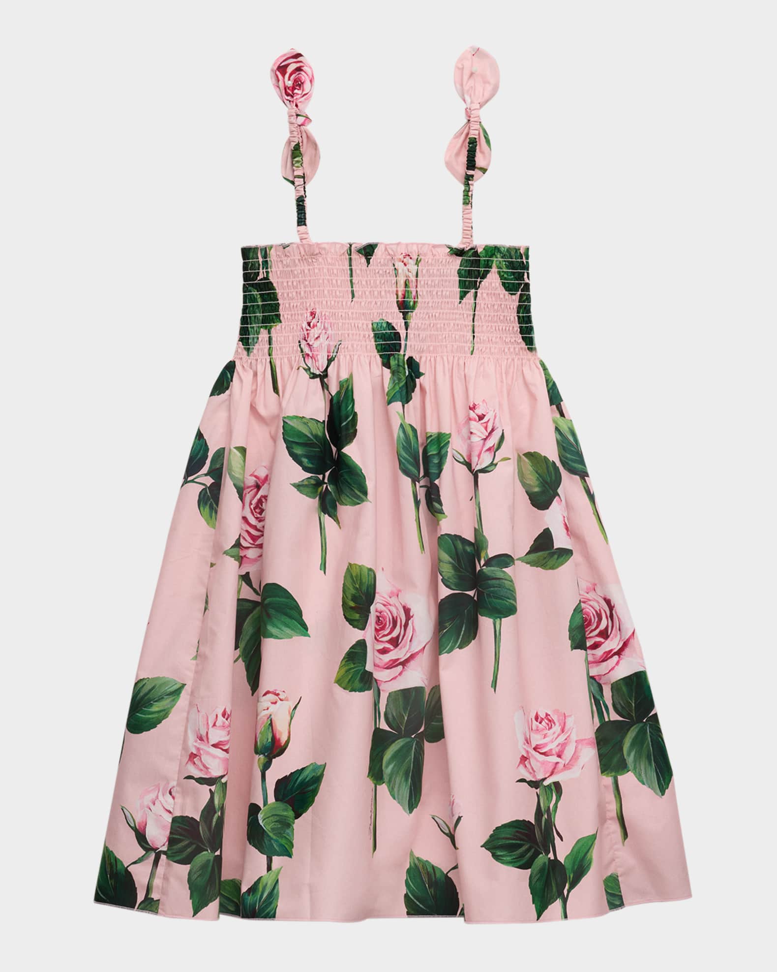  Girl's Rose-Print Smocked Sundress, Size 4-6 1