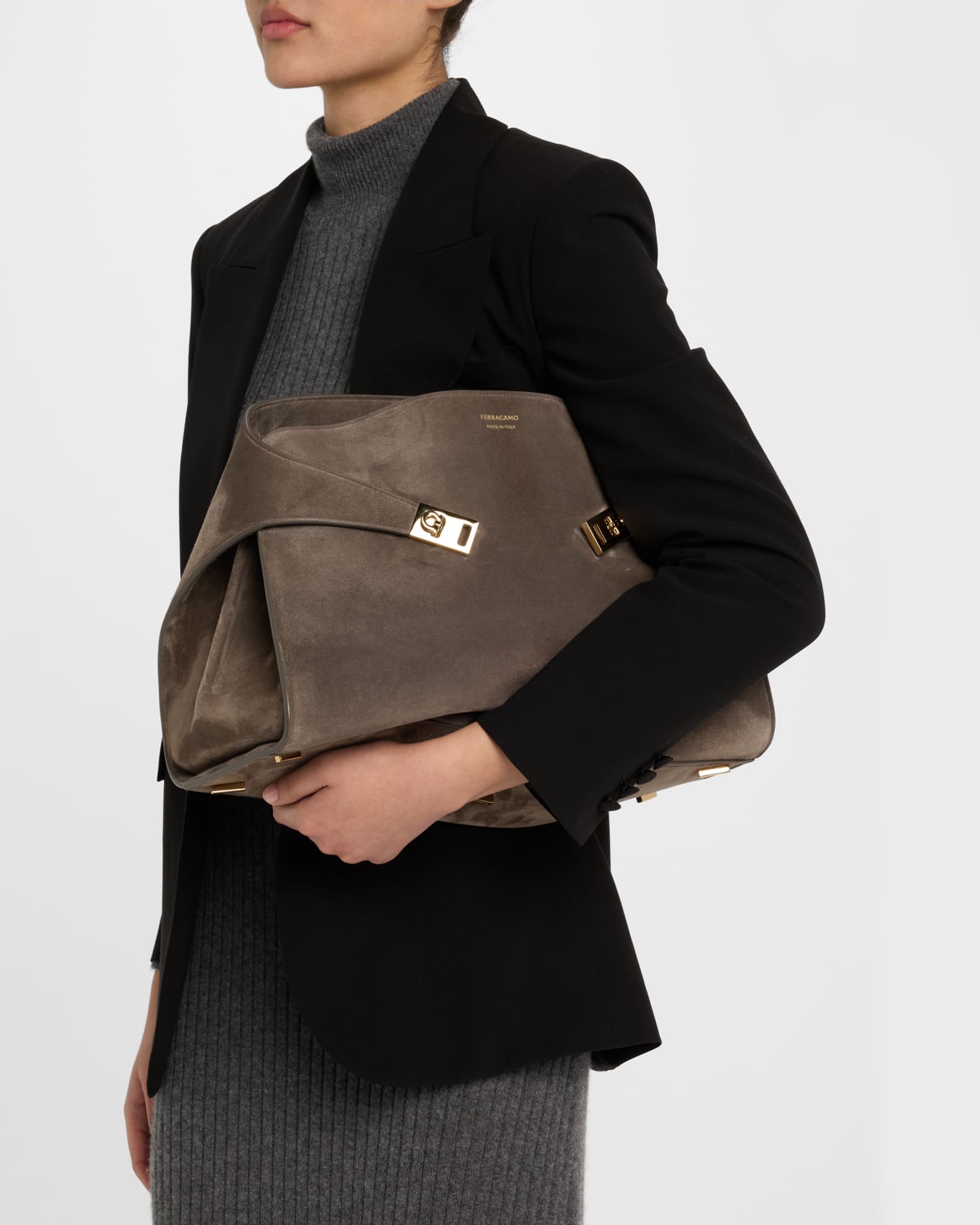 Medium Hug Soft Suede Bicolor Shoulder Bag 1