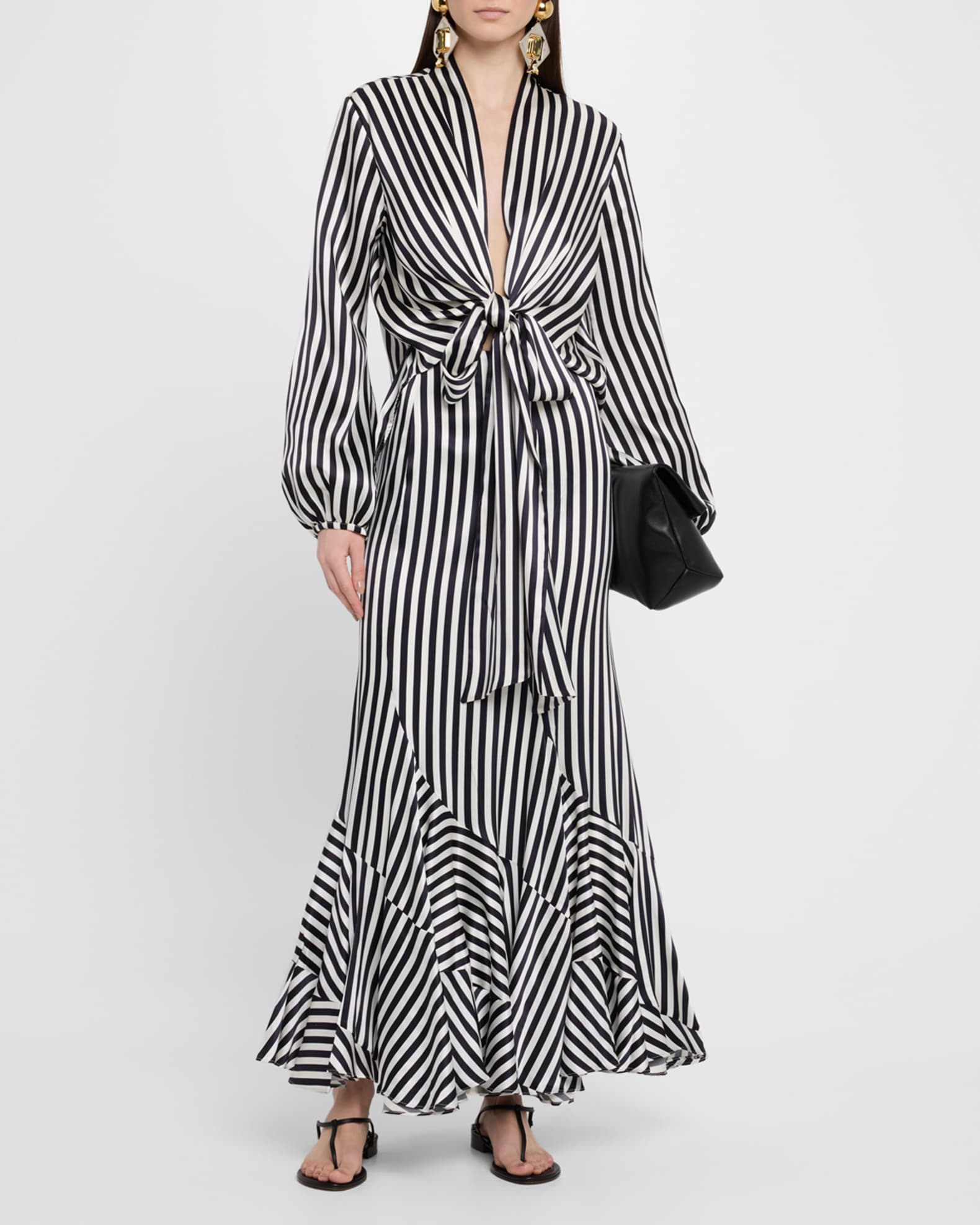 Honey Striped Tie Silk Blouse 1