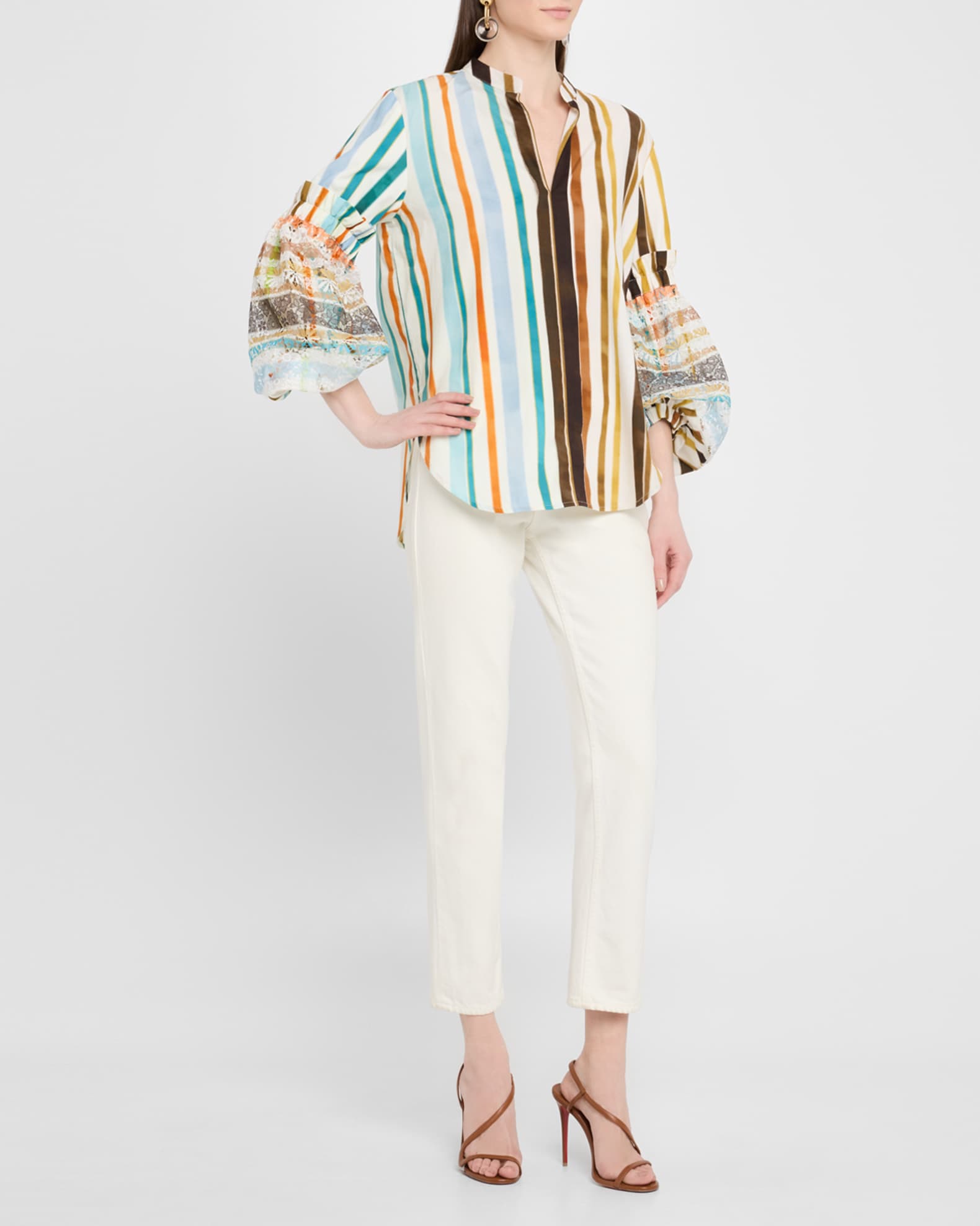 Nuru Striped Eyelet Puff-Sleeve Blouse 1