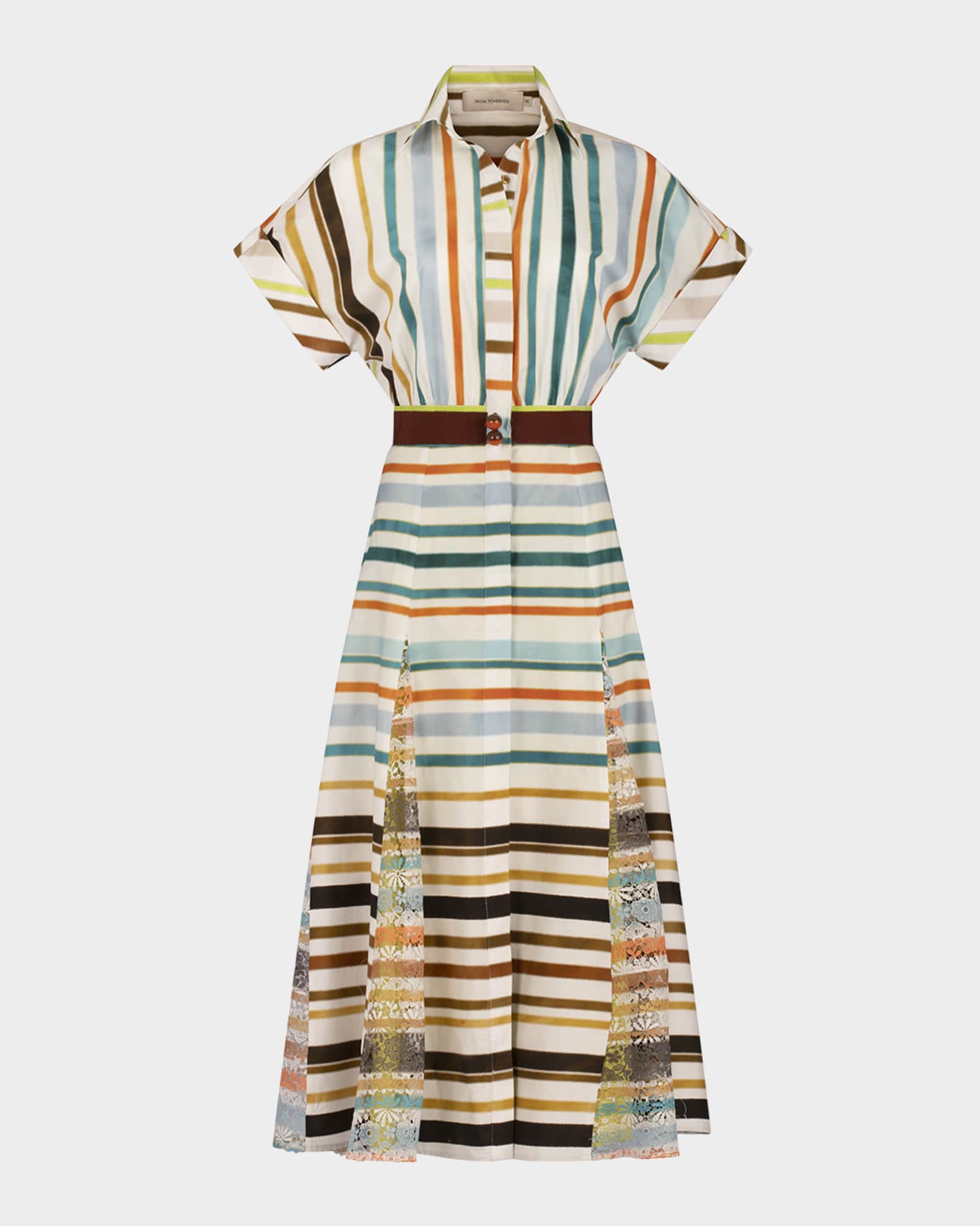 Odila Striped Godet Midi Shirtdress 0