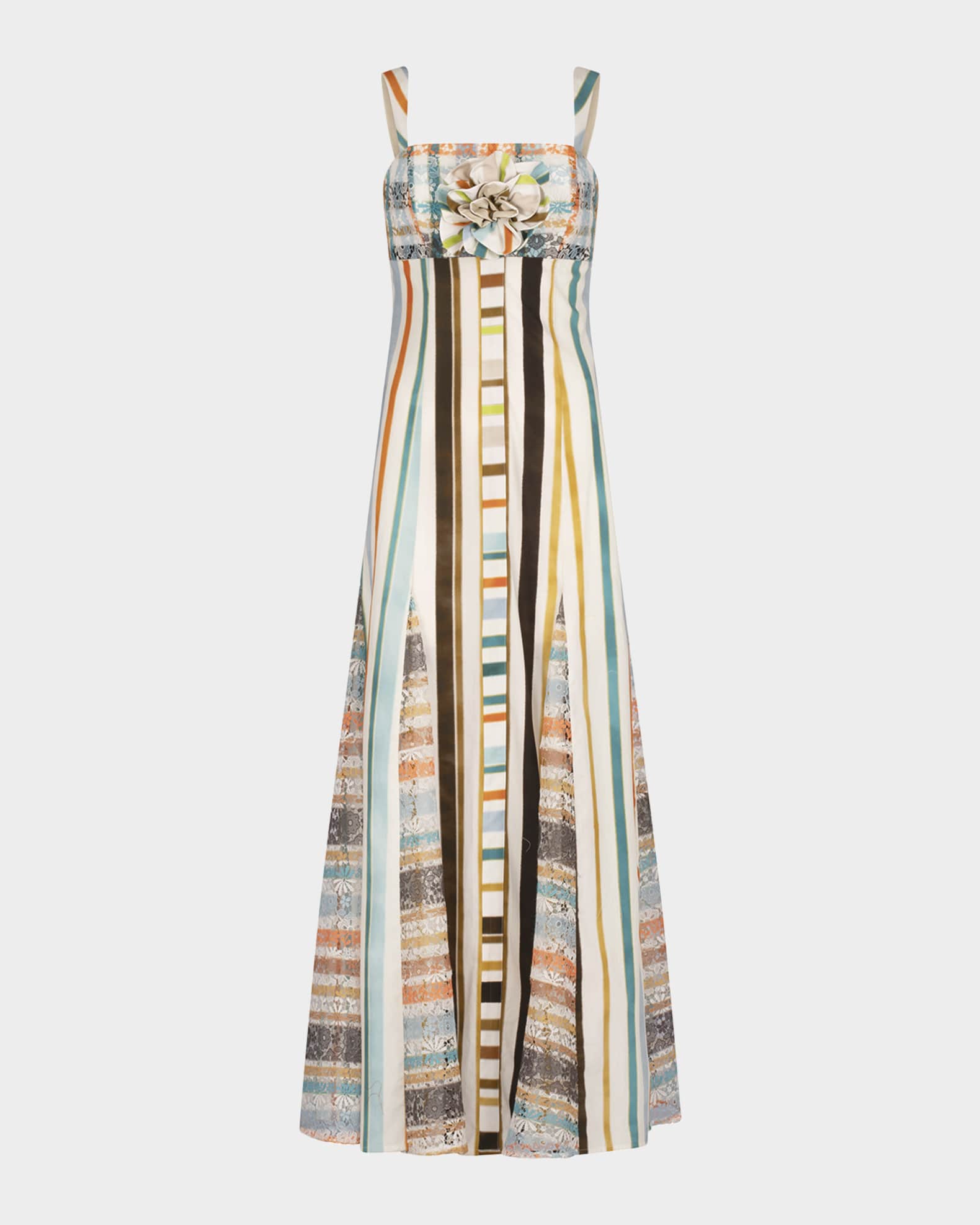 Ofra Striped Lace-Godet Maxi Dress 0