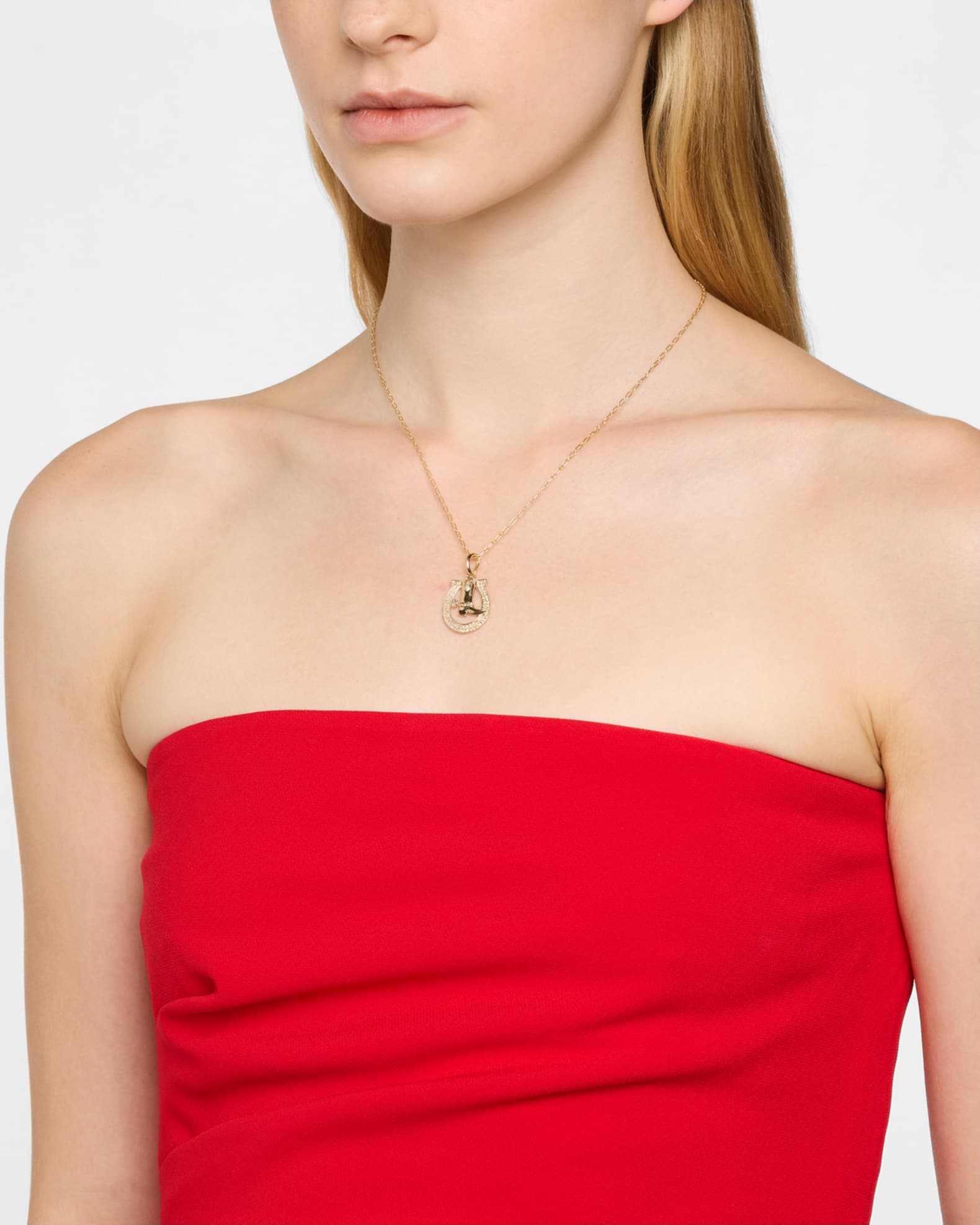 14K Yellow Gold Rodeo Horseshoe and Boot Diamond Pendant 1