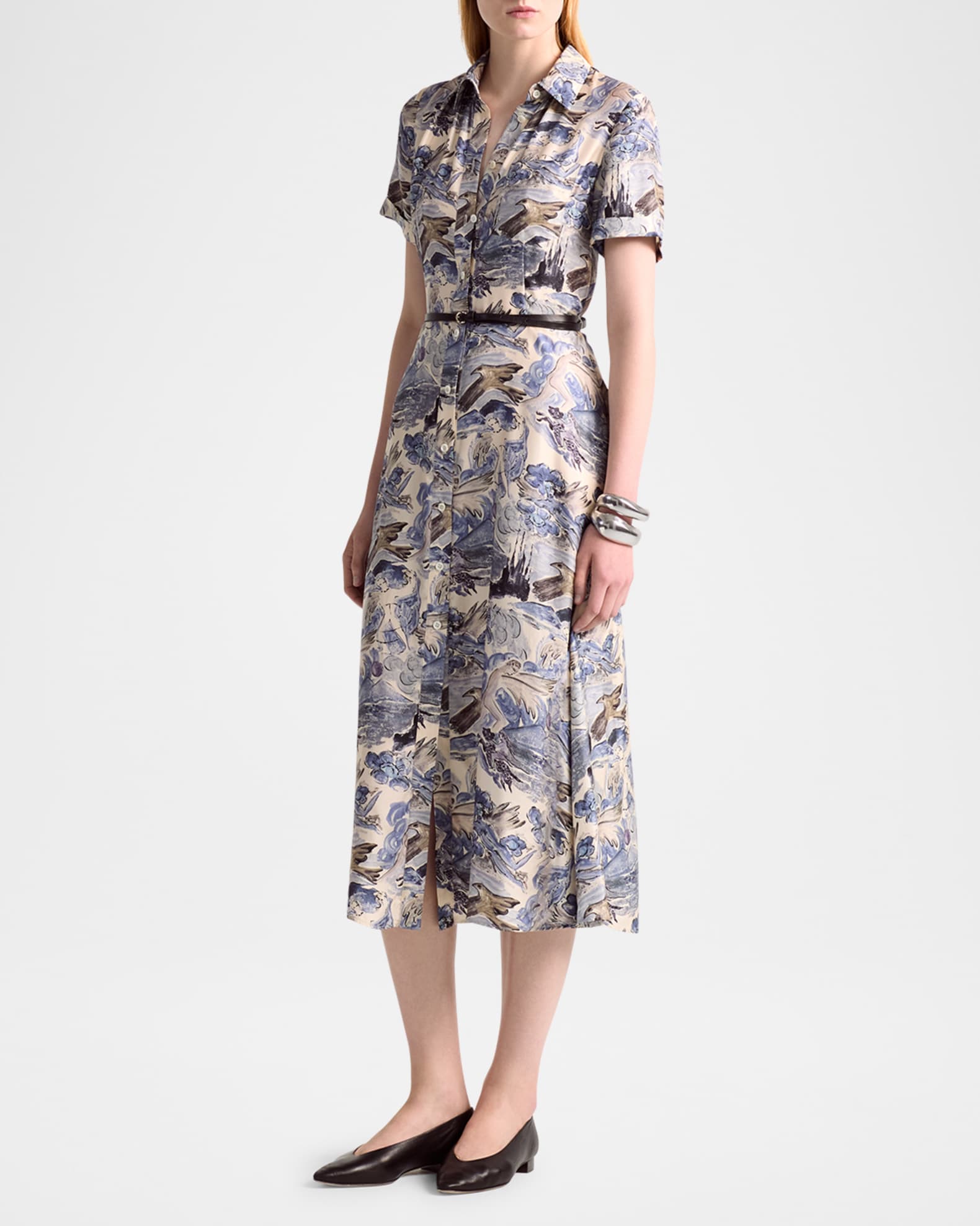 Kiera Short-Sleeve Midi Silk Shirtdress 1