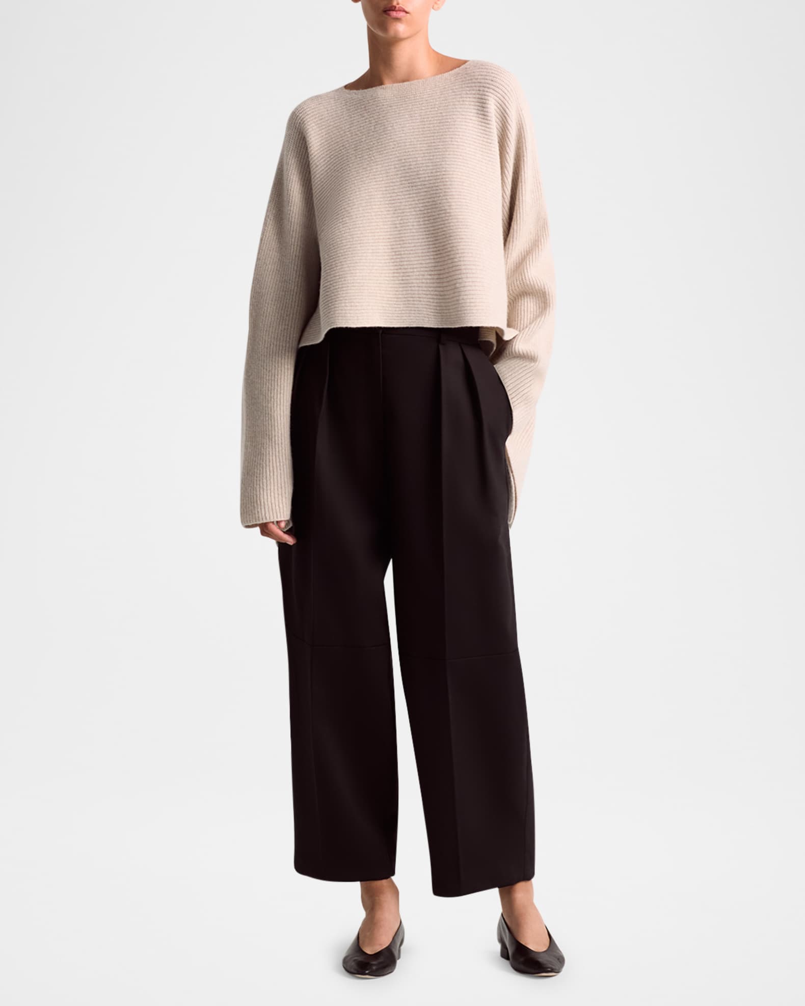 Trip Wool-Cashmere Rib Handkerchief Crop Sweater