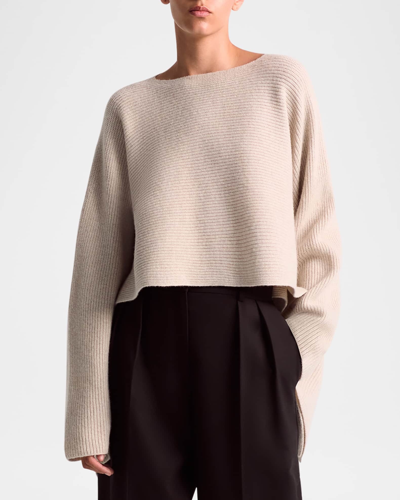 Trip Wool-Cashmere Rib Handkerchief Crop Sweater