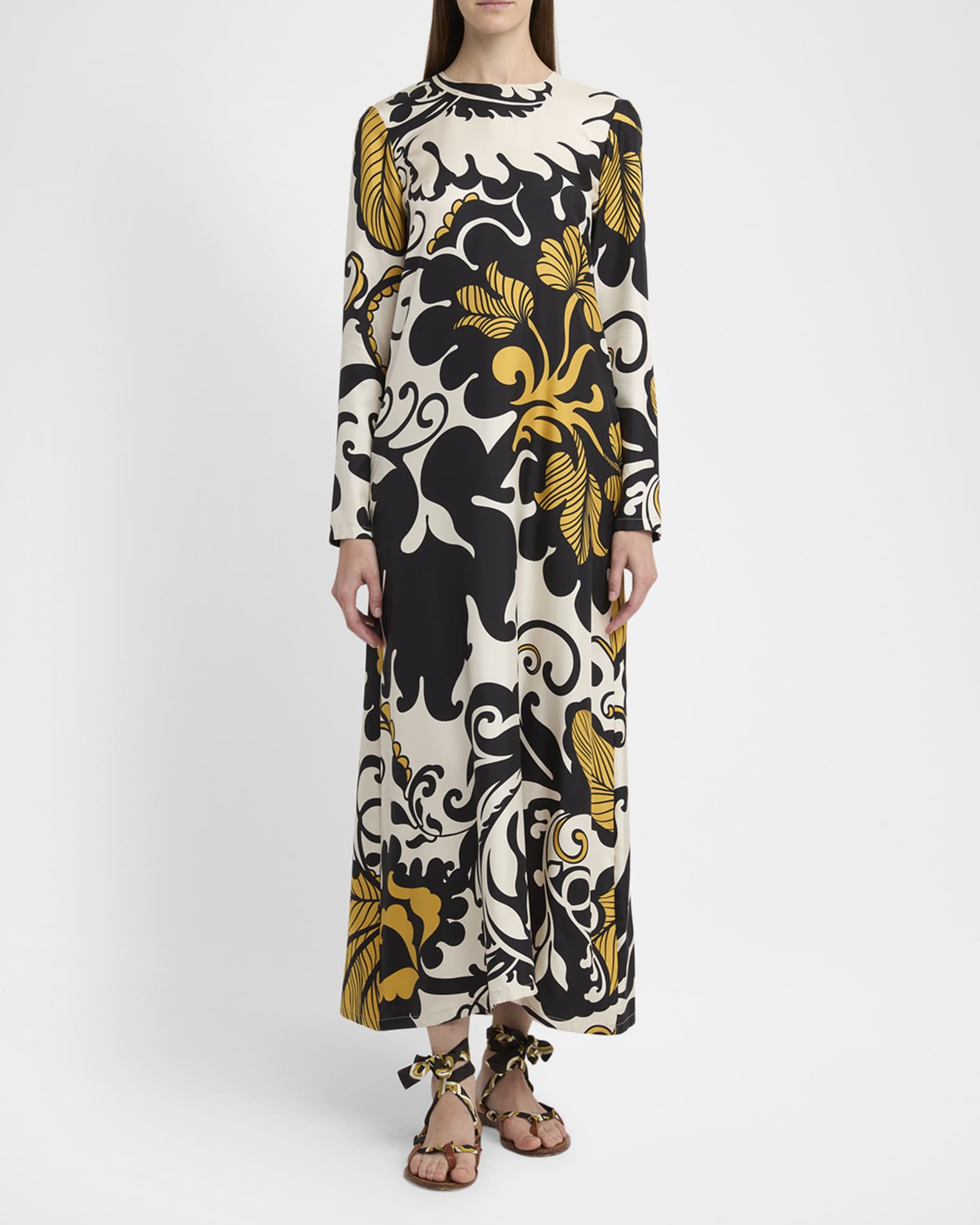 Marea-Print Long-Sleeve Maxi Swing Dress 1