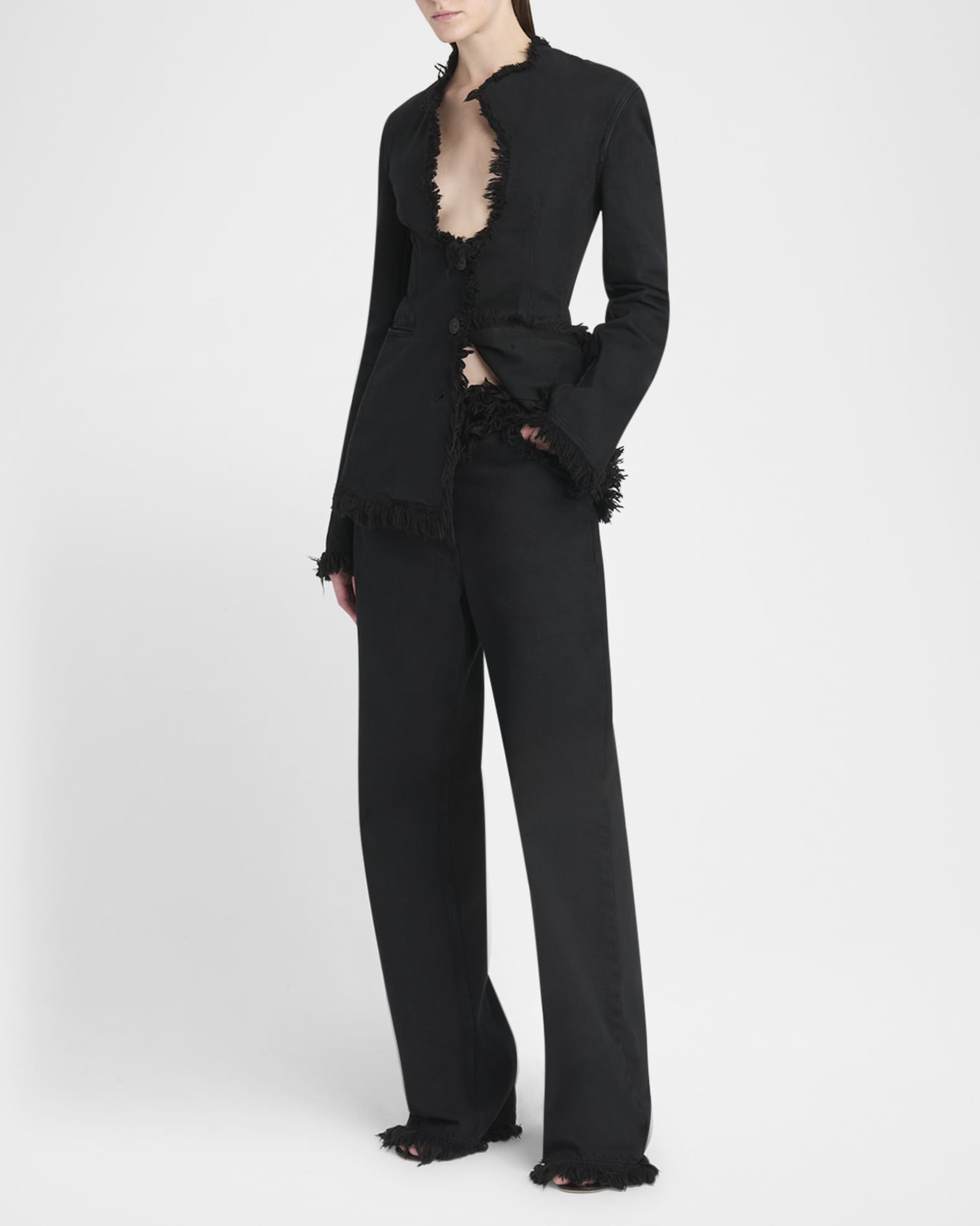 Frayed High-Rise Straight-Leg Pants 1