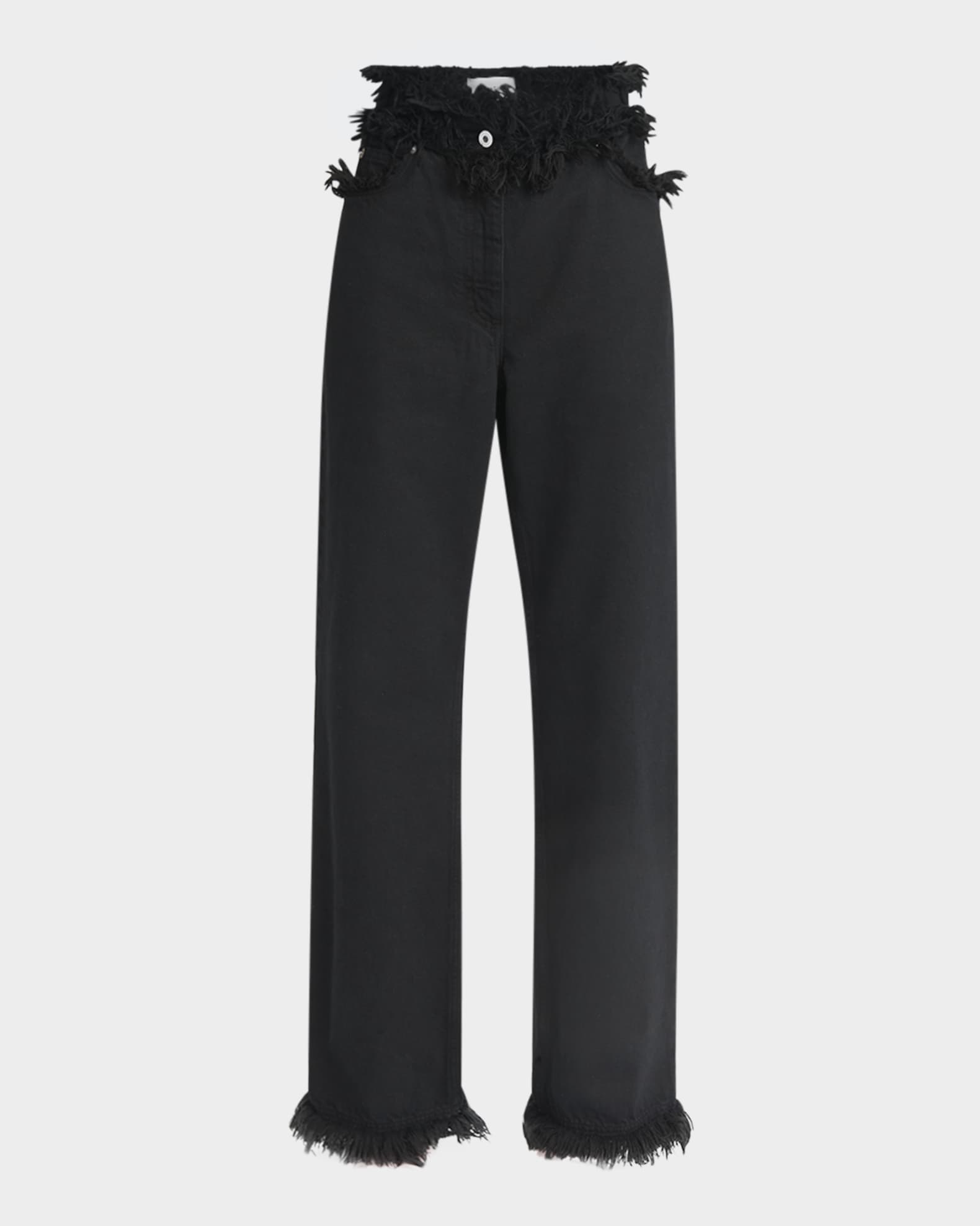Frayed High-Rise Straight-Leg Pants 0