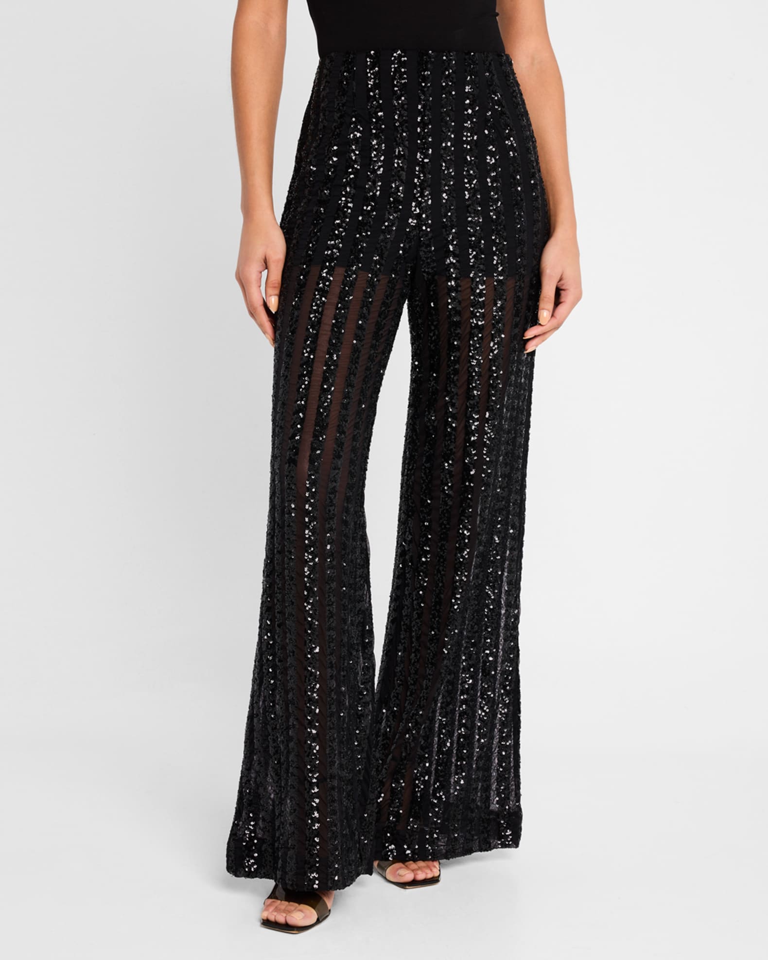 Striped Sequin Pants Black Trousers Striped Tape Side Sequin Casual Pants  Side Stripe