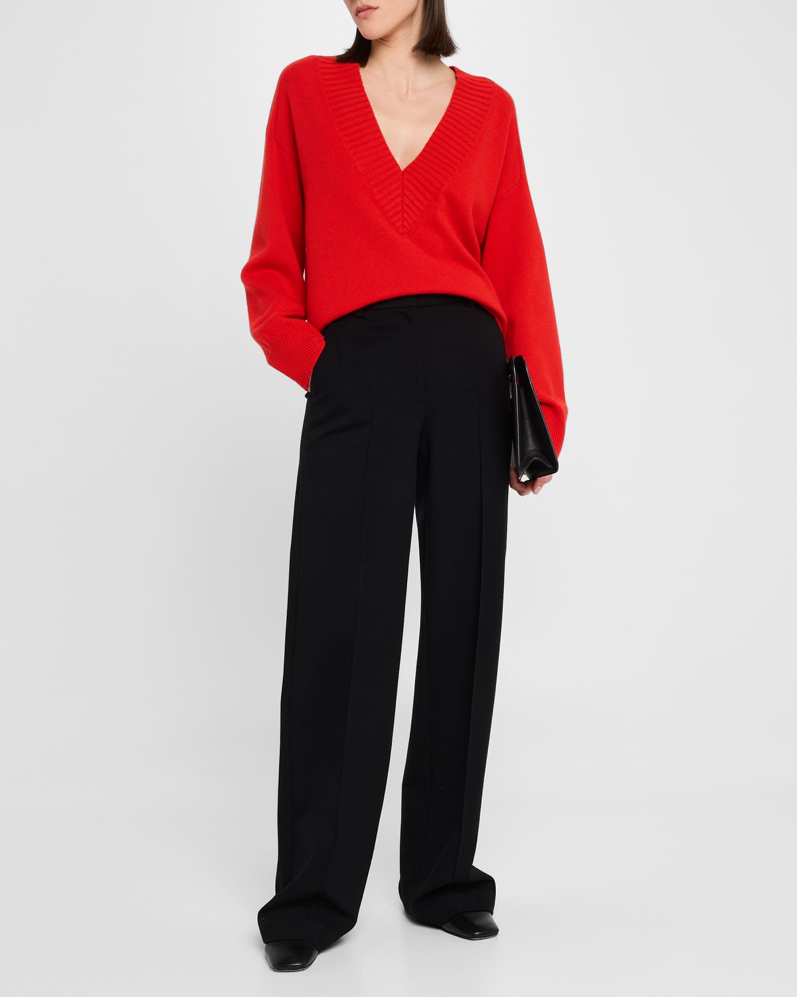 Sage Plunging V-Neck Cashmere Oversized Sweater 1