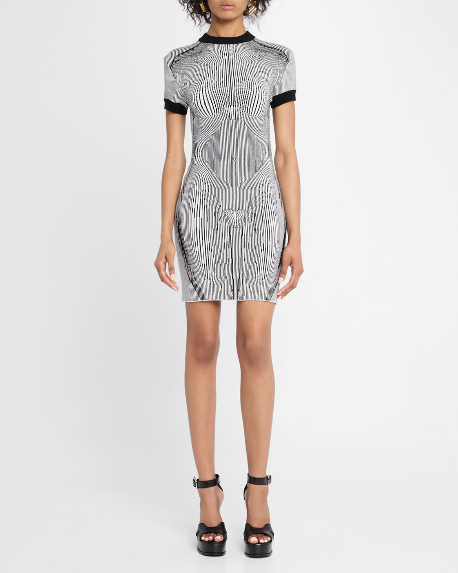 Morphing Pinstripe Knit Jacquard Mini Dress 1