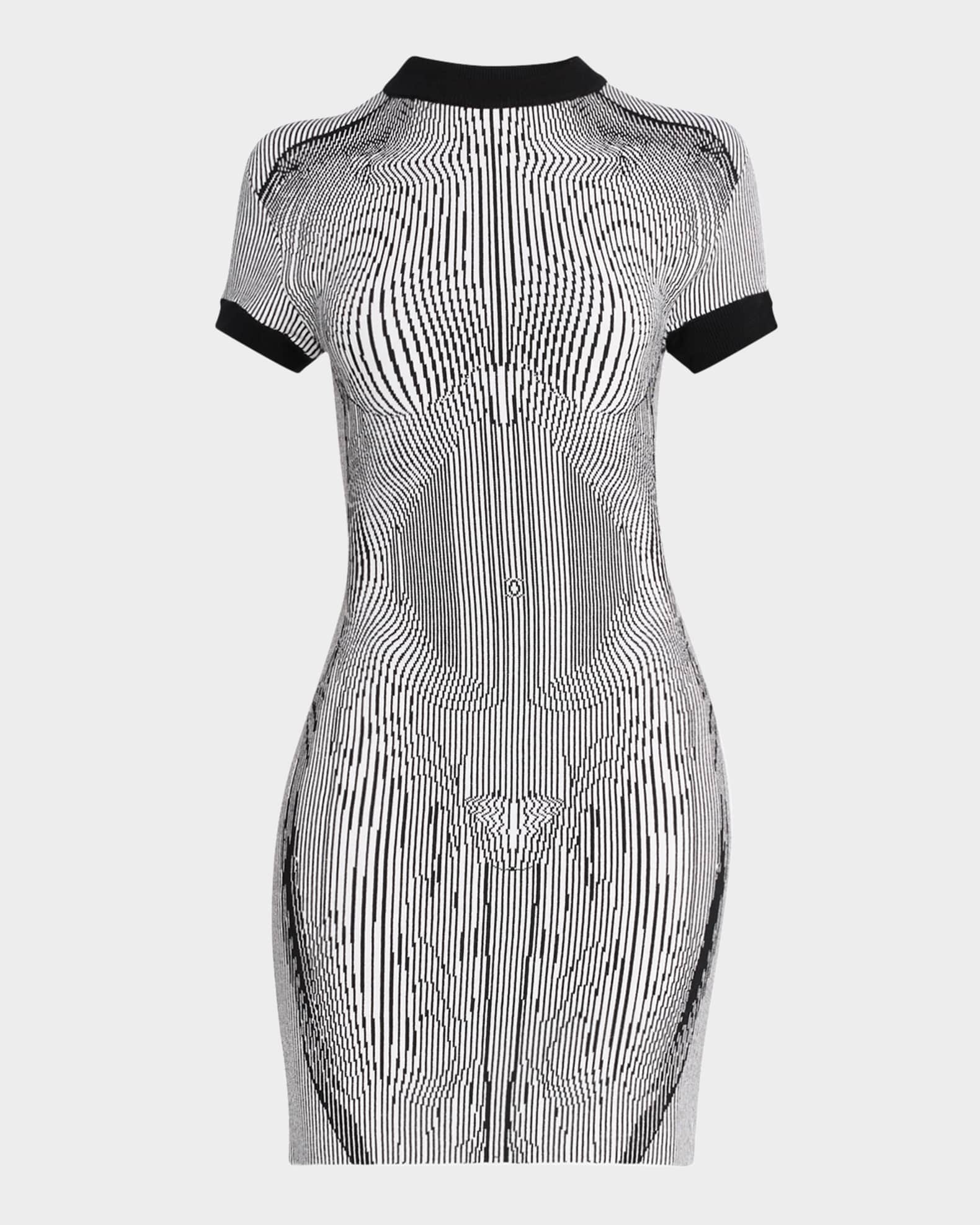 Morphing Pinstripe Knit Jacquard Mini Dress 0