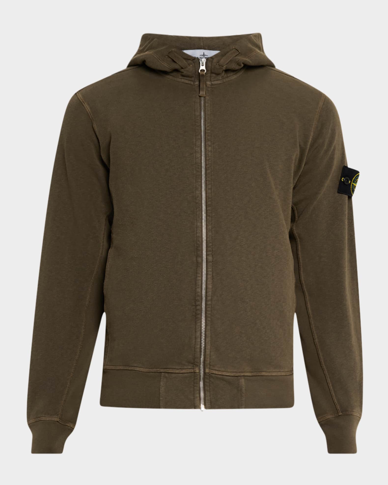 Stone Island Men's Worn Fleece Zip Hoodie | Neiman Marcus