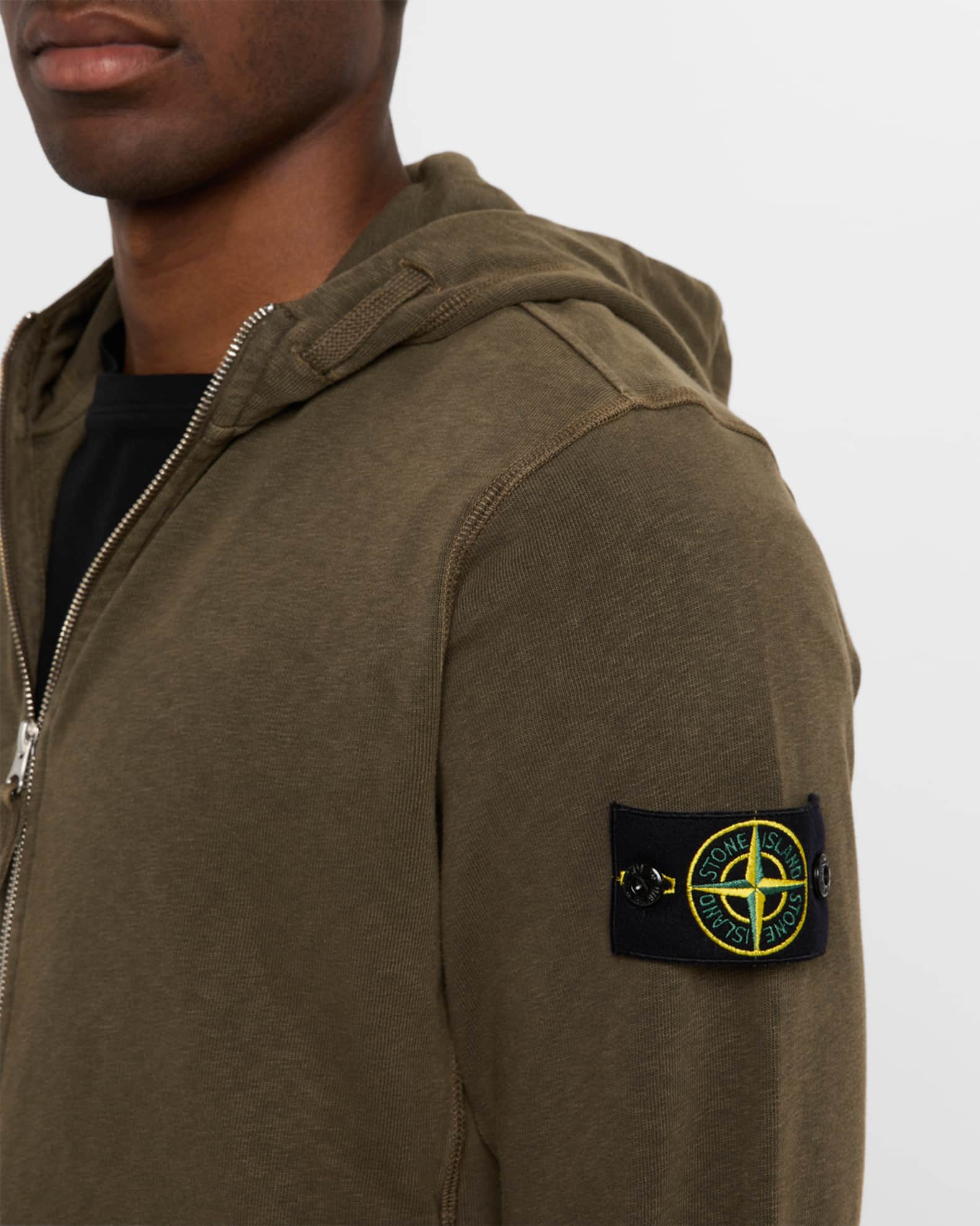 Stone Island Men's Worn Fleece Zip Hoodie | Neiman Marcus