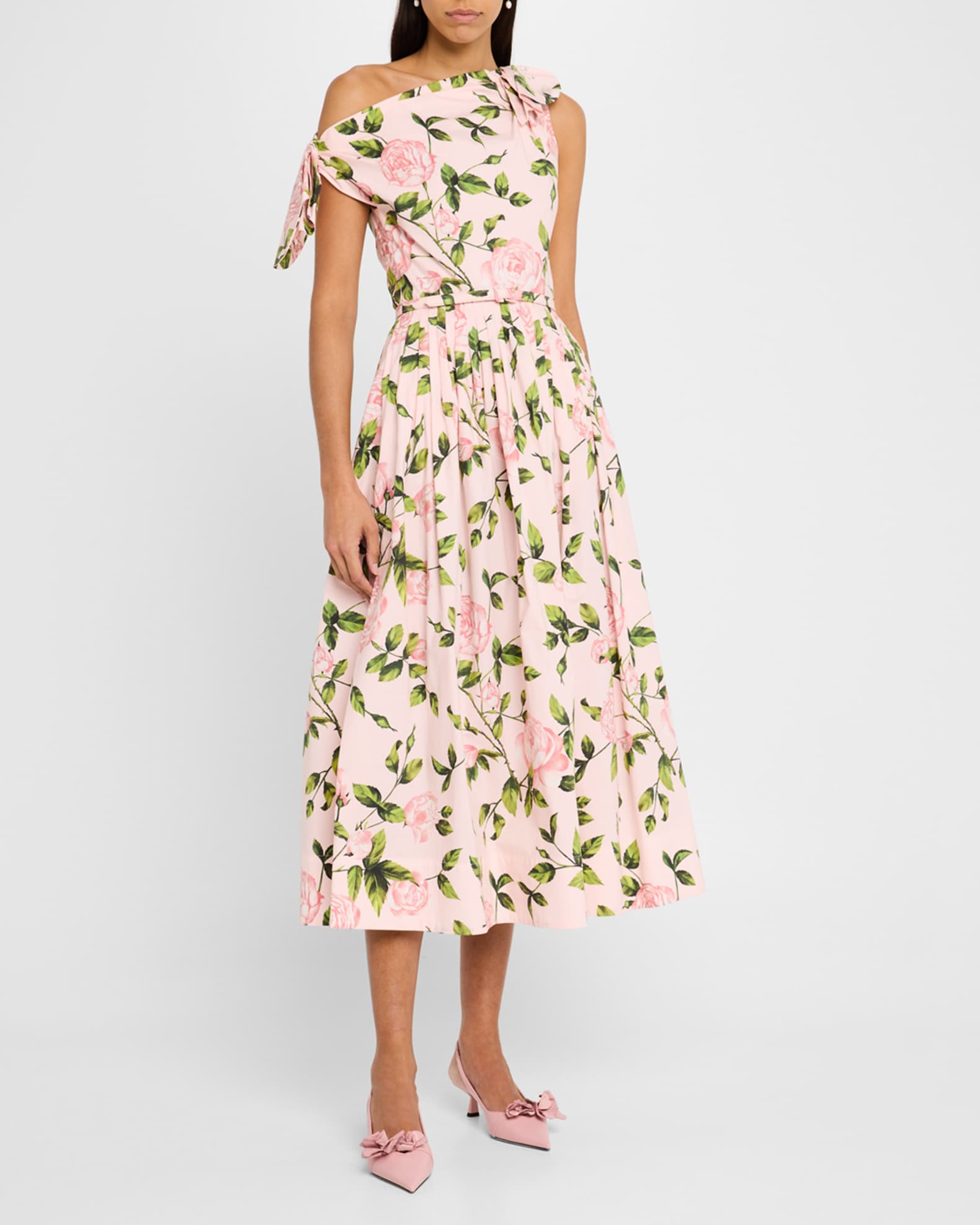 Tie Off-The-Shoulder English Roses Poplin Midi Dress