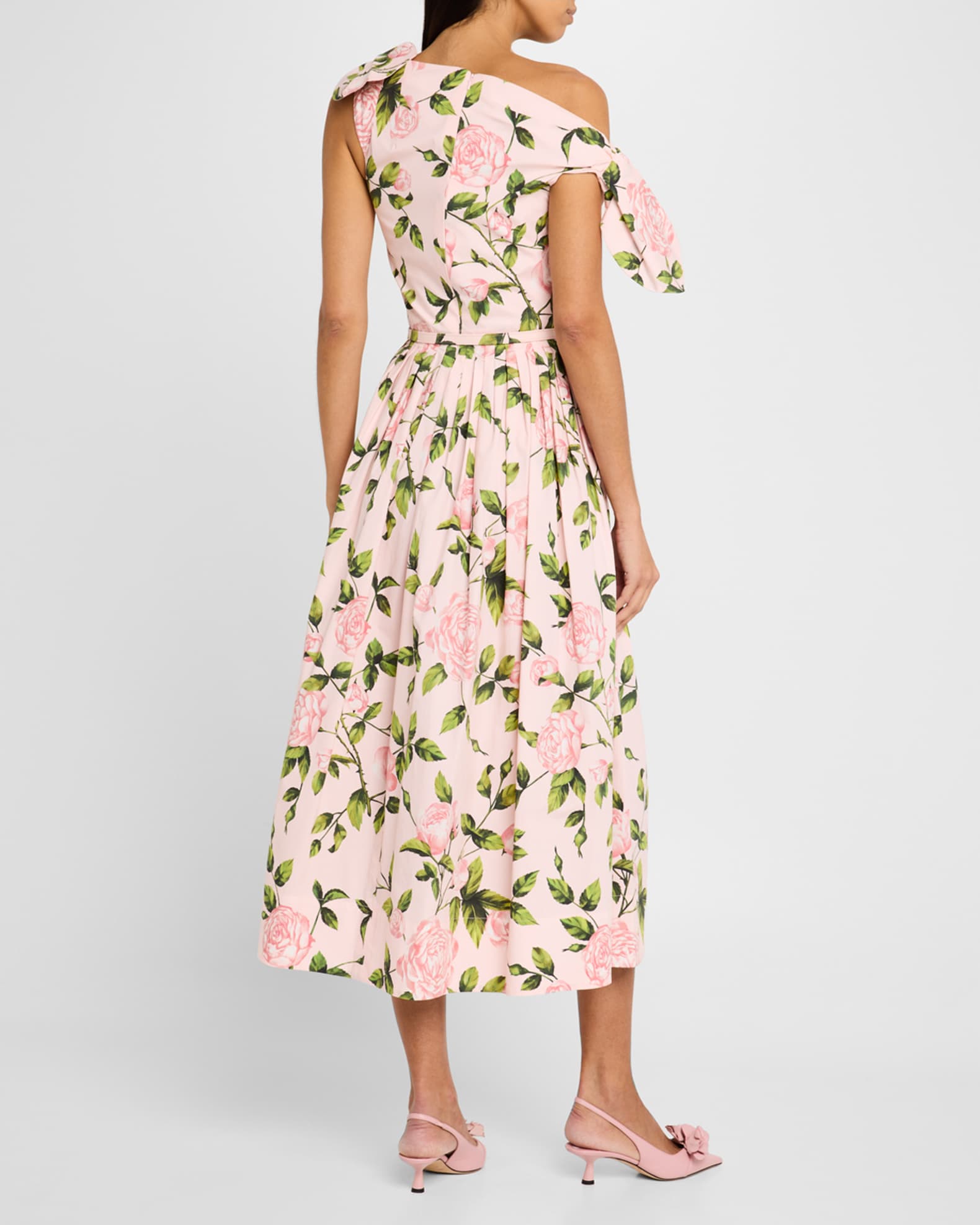 Tie Off-The-Shoulder English Roses Poplin Midi Dress