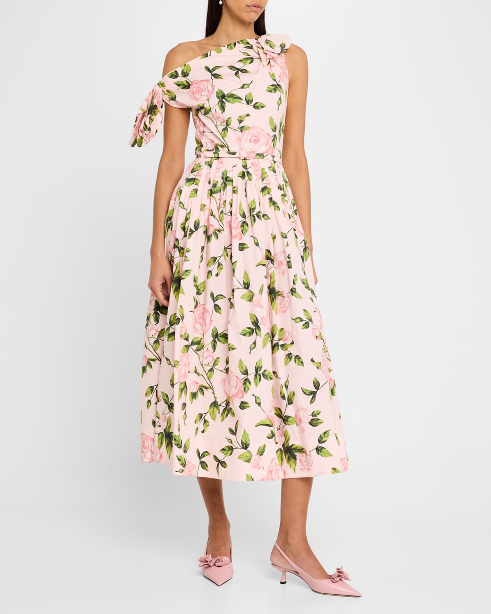 Tie Off-The-Shoulder English Roses Poplin Midi Dress