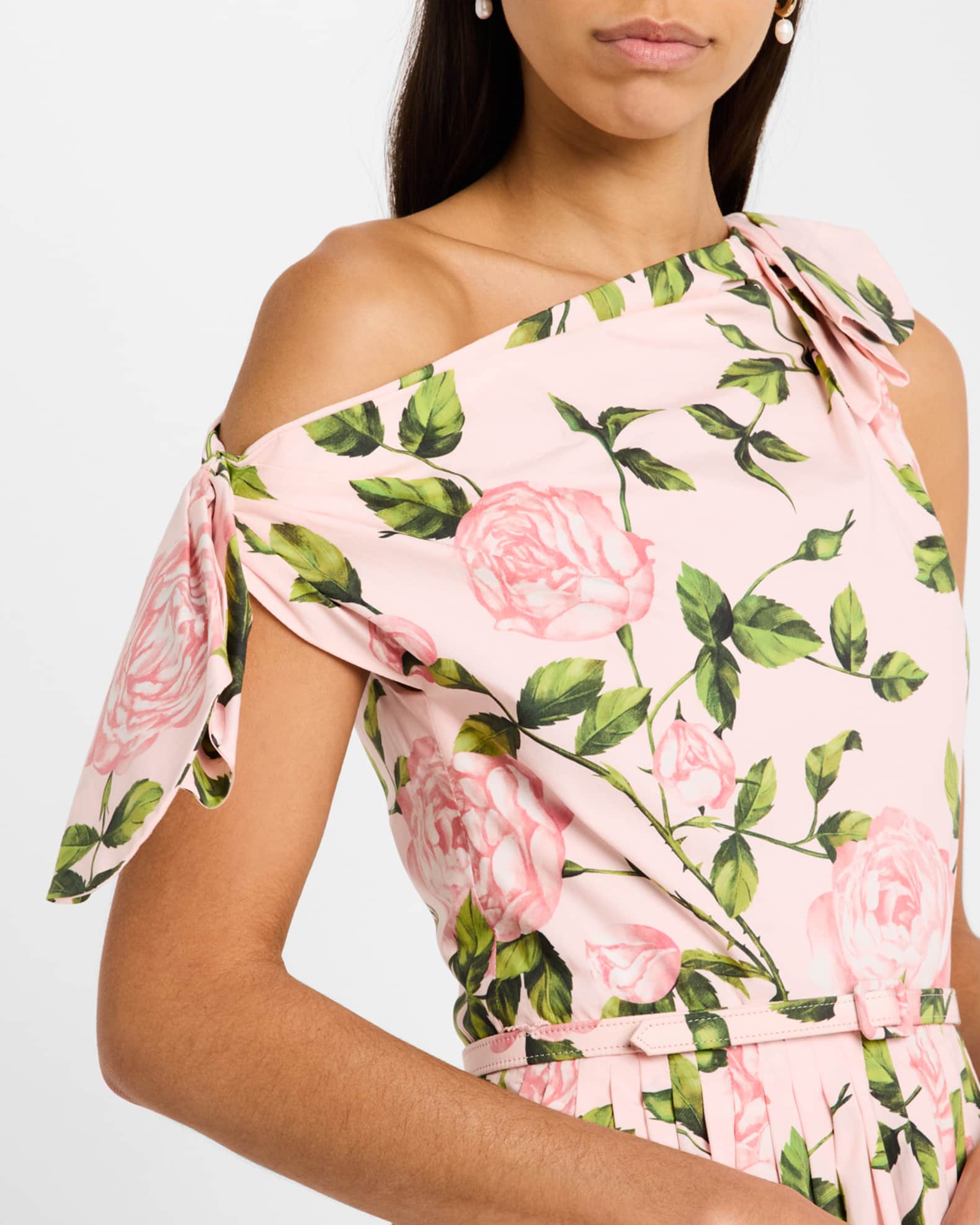 Tie Off-The-Shoulder English Roses Poplin Midi Dress