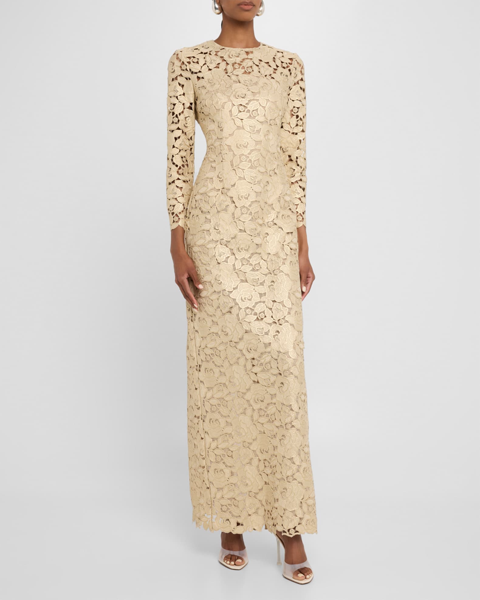 Crystal Rose Guipure Long-Sleeve Gown 1
