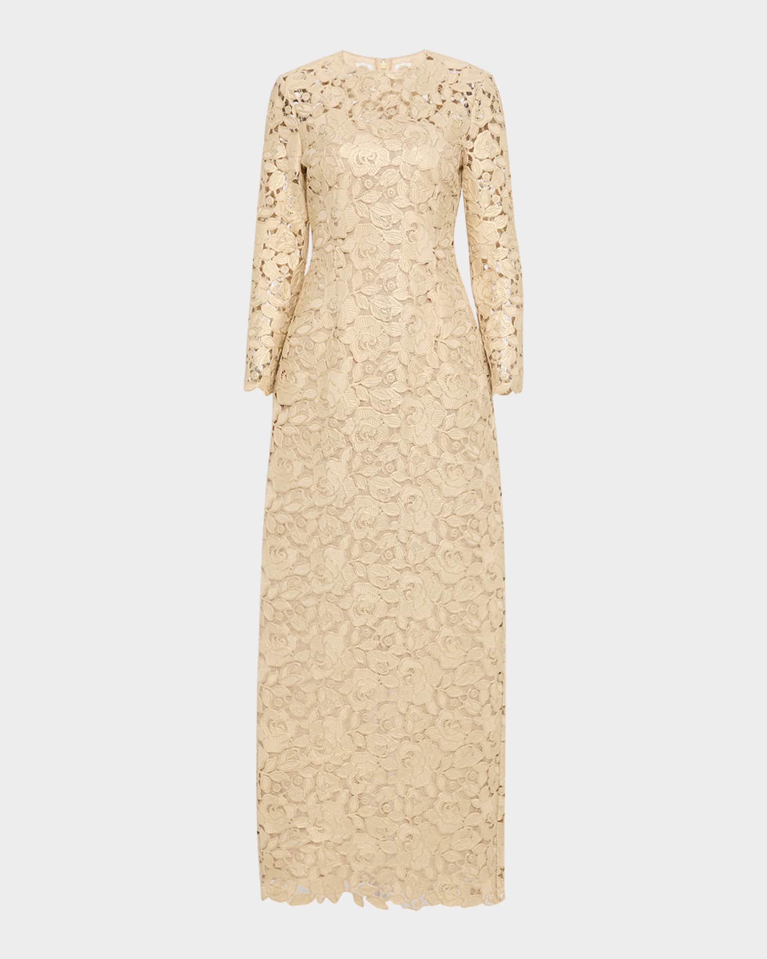 Crystal Rose Guipure Long-Sleeve Gown 0