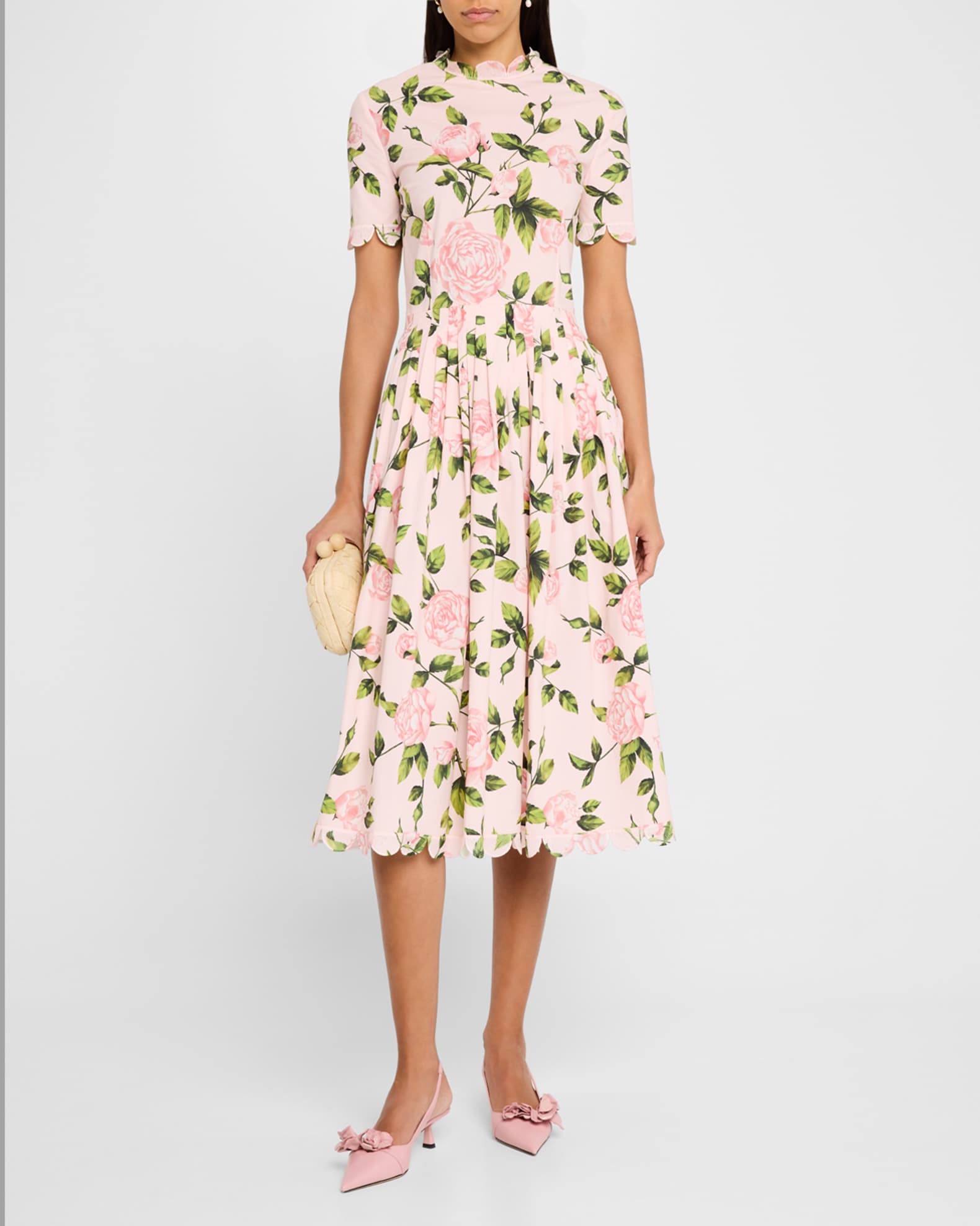English Roses Poplin Short-Sleeve Pleated Dress 1