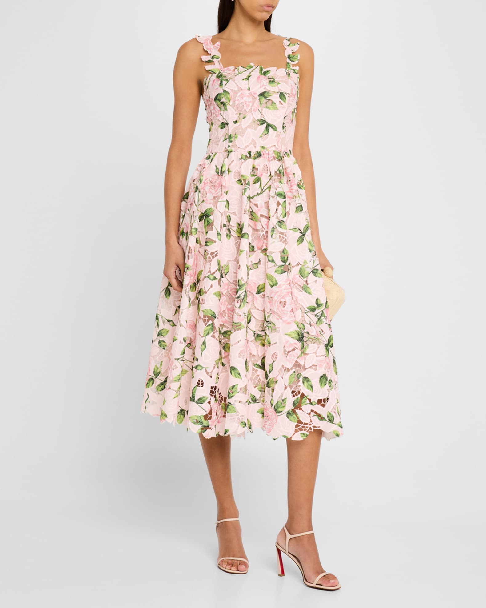 【福袋セール】 Printed Renta la de Oscar Garden Sleeveless Guipure Rose ワンピース