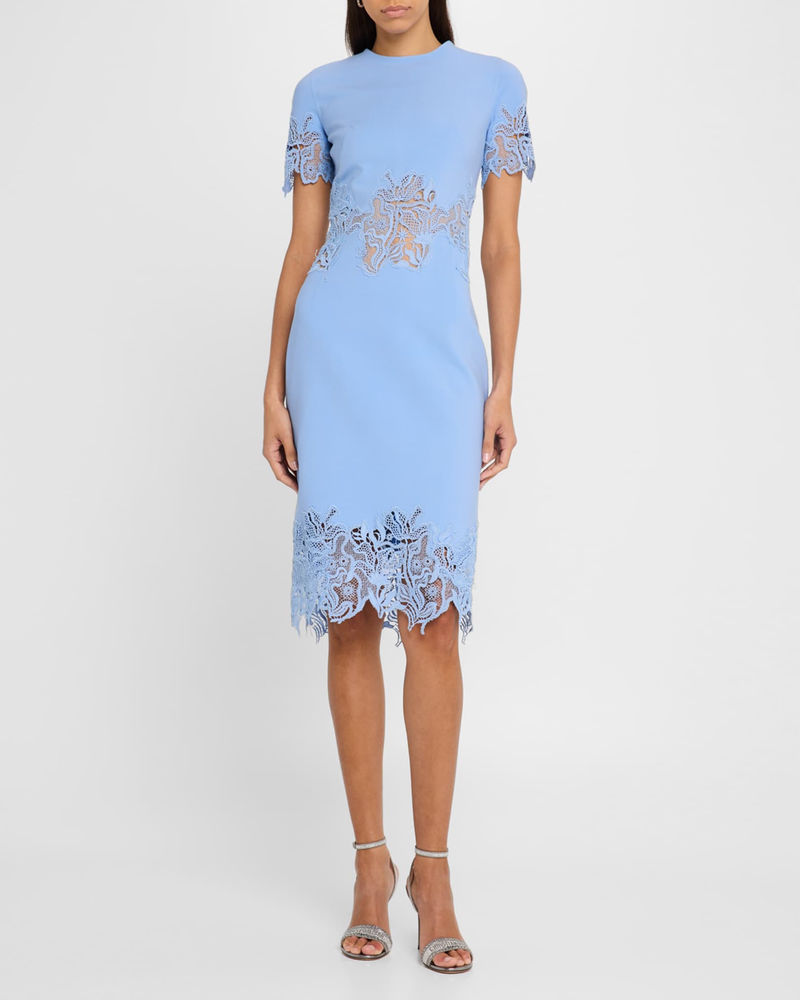 Lace-Inset Short-Sleeve Pencil Dress 1