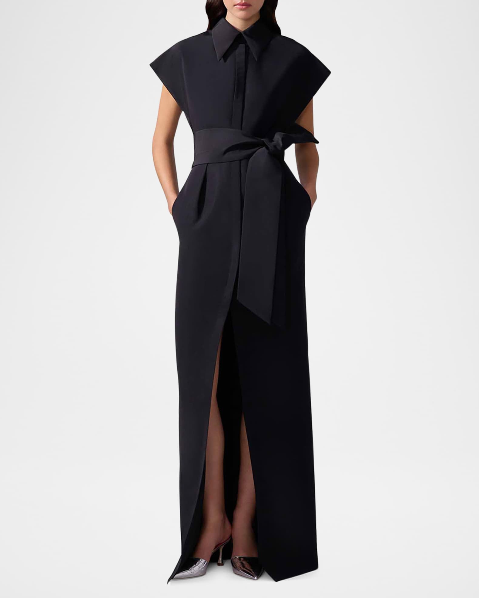 Cap-Sleeve Belted Column Trench Gown 1