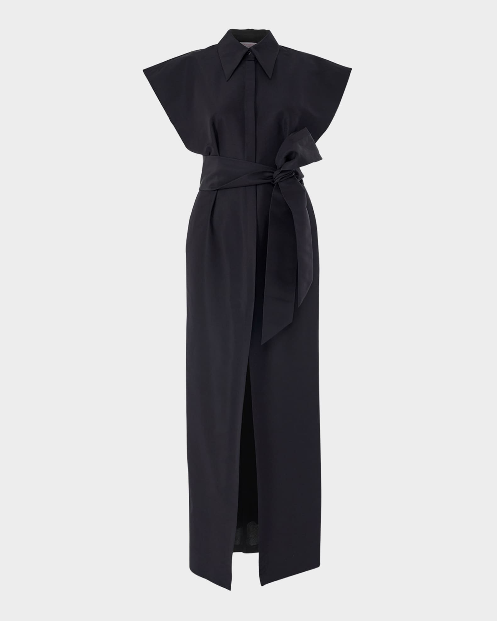 Cap-Sleeve Belted Column Trench Gown 0