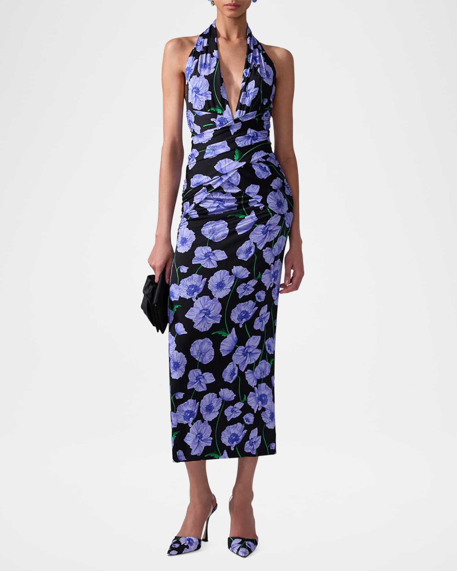 Plunging Halter Draped Ankle Dress 1