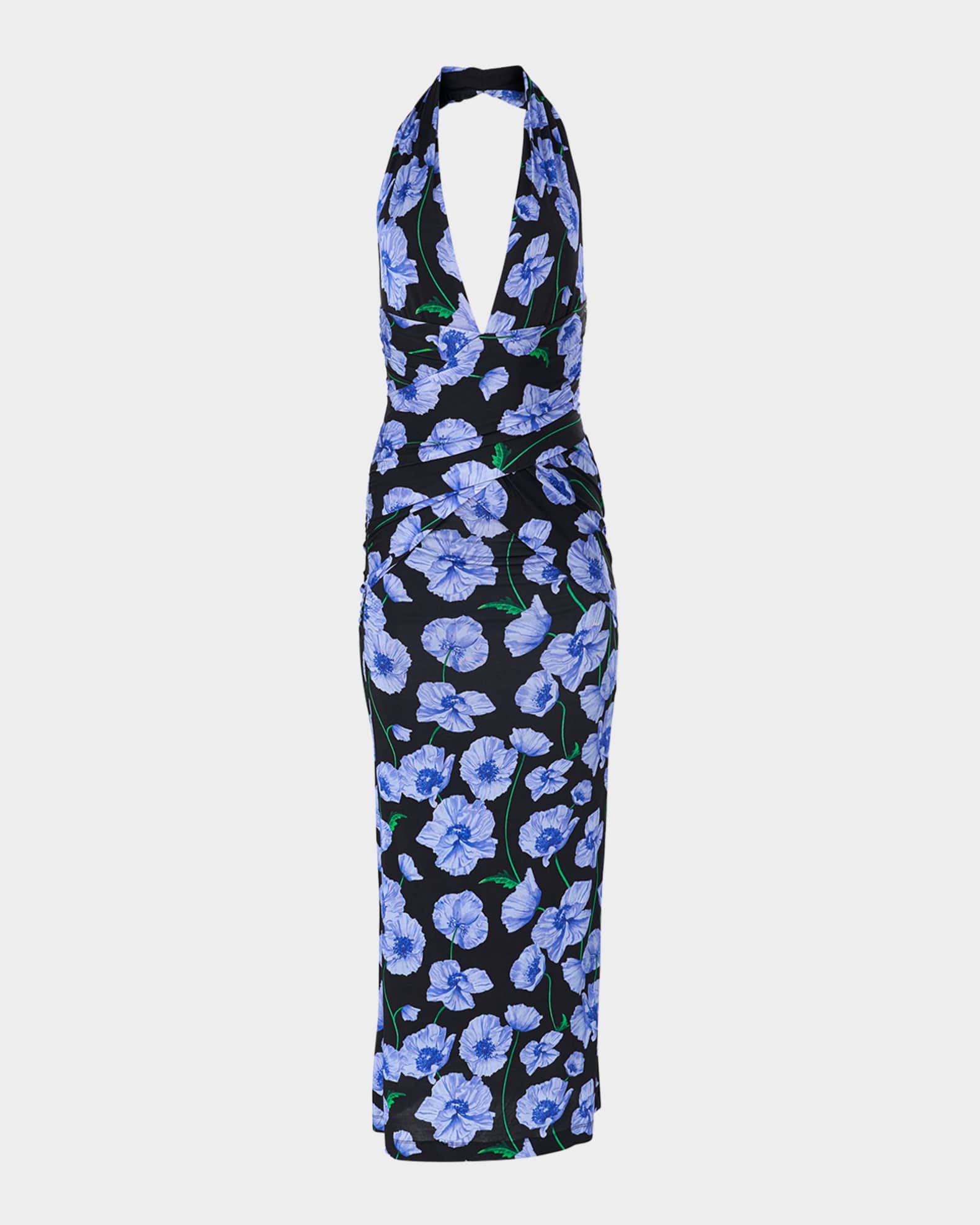 Plunging Halter Draped Ankle Dress 0