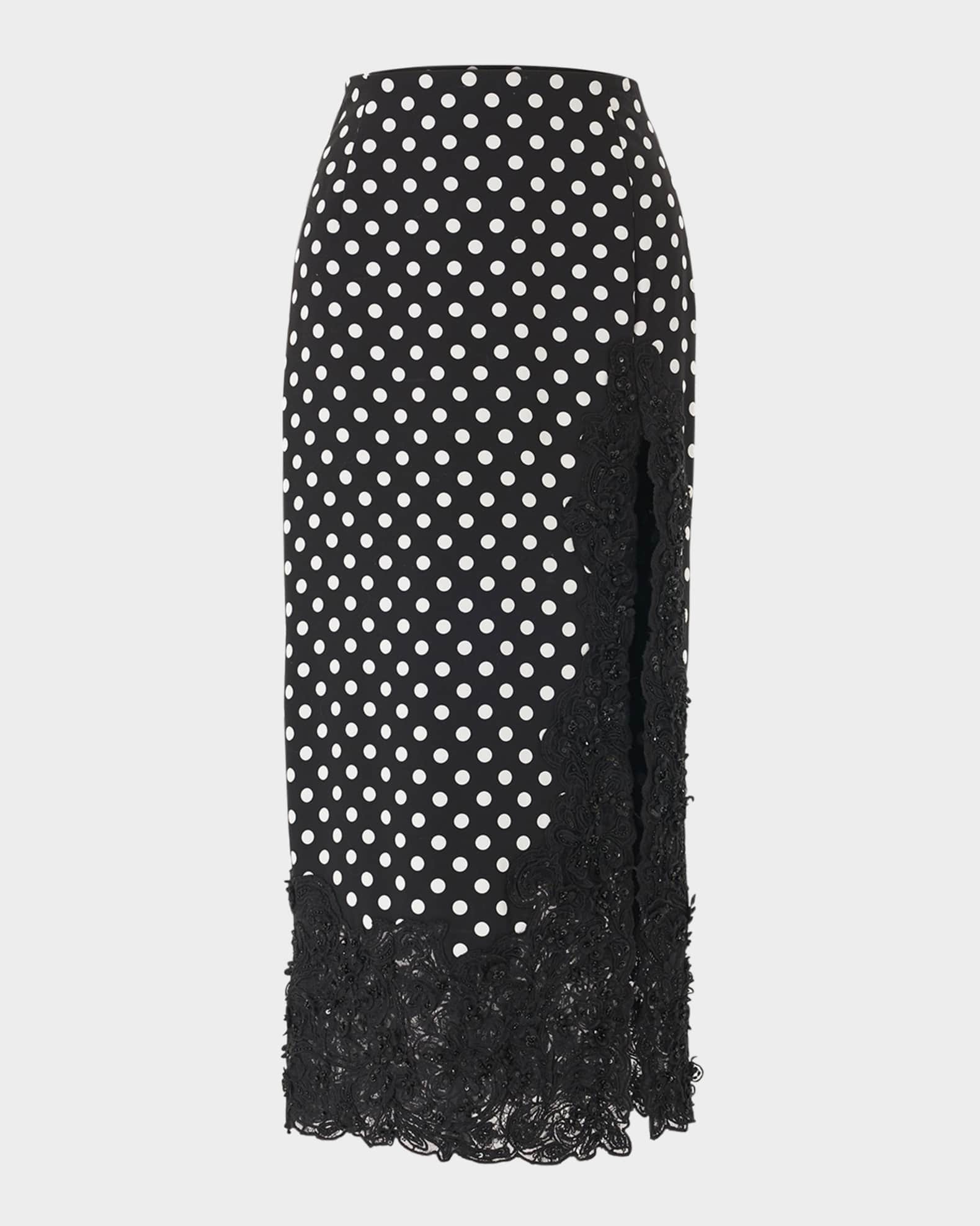 Carolina Herrera Polka-Dot Lace Slit Midi Skirt | Neiman Marcus