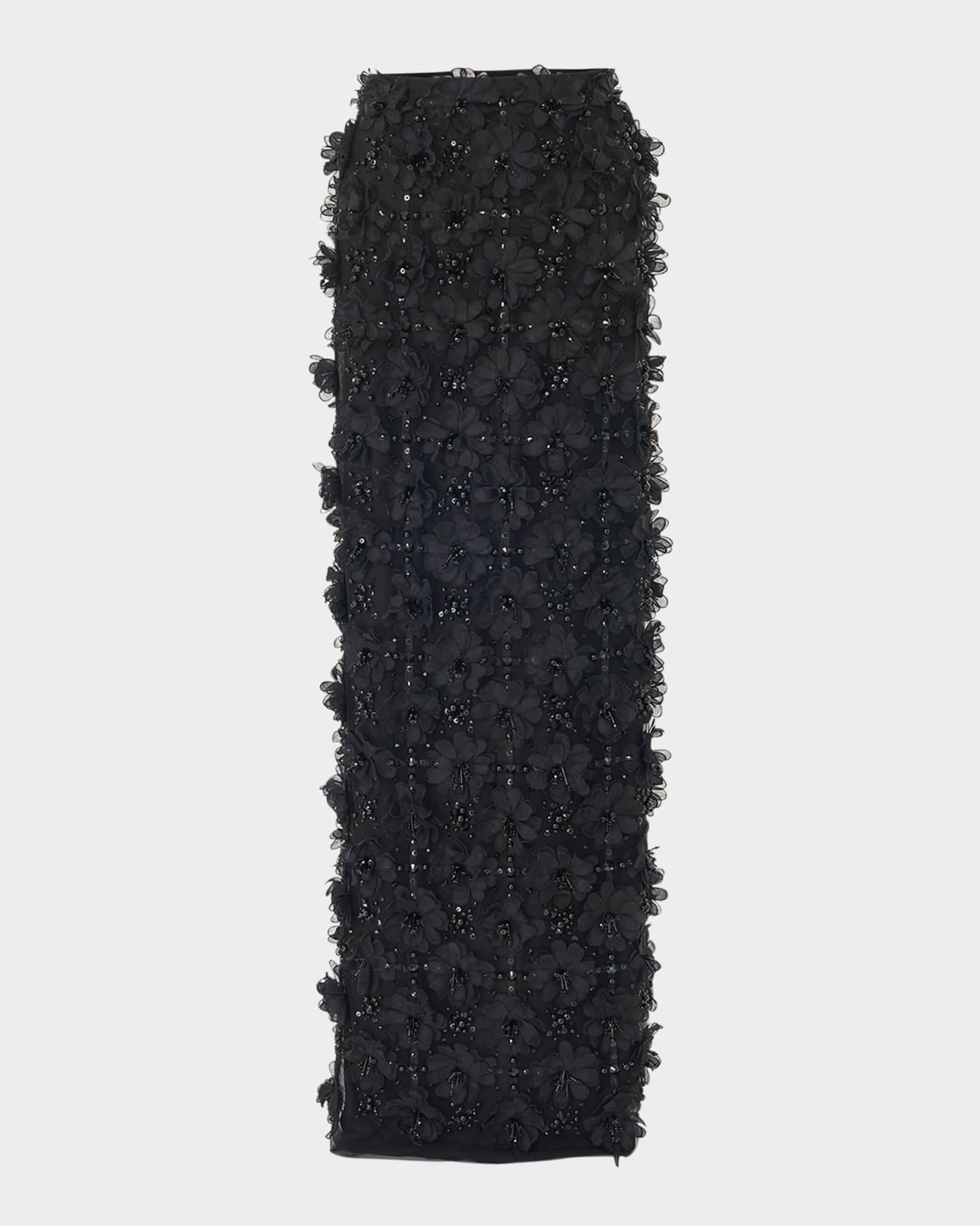 Flower Embellished Maxi Column Skirt