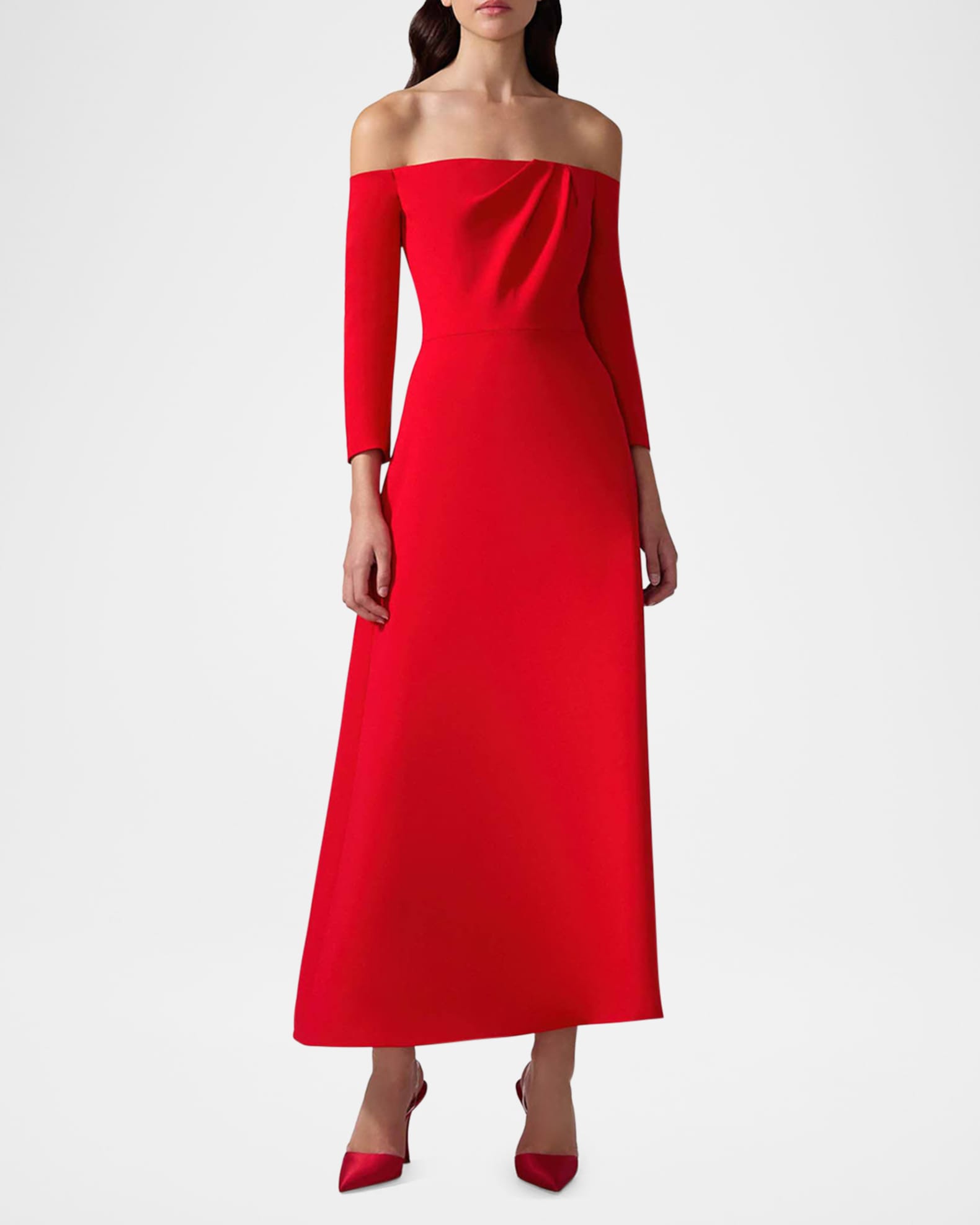 Gathered Off-The-Shoulder 3/4-Sleeve Midi Dress 1