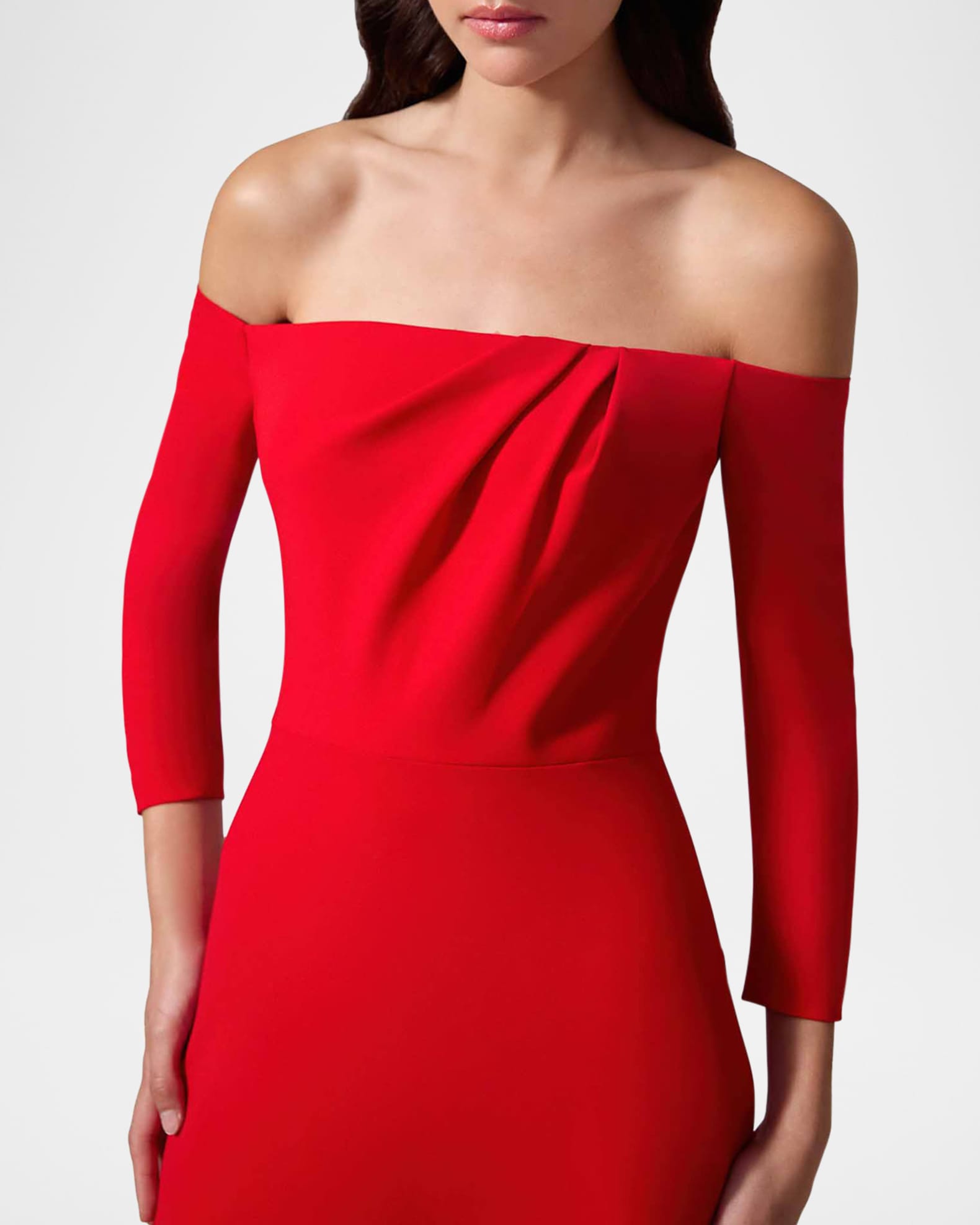Carolina Herrera Gathered Off-The-Shoulder 3/4-Sleeve Midi