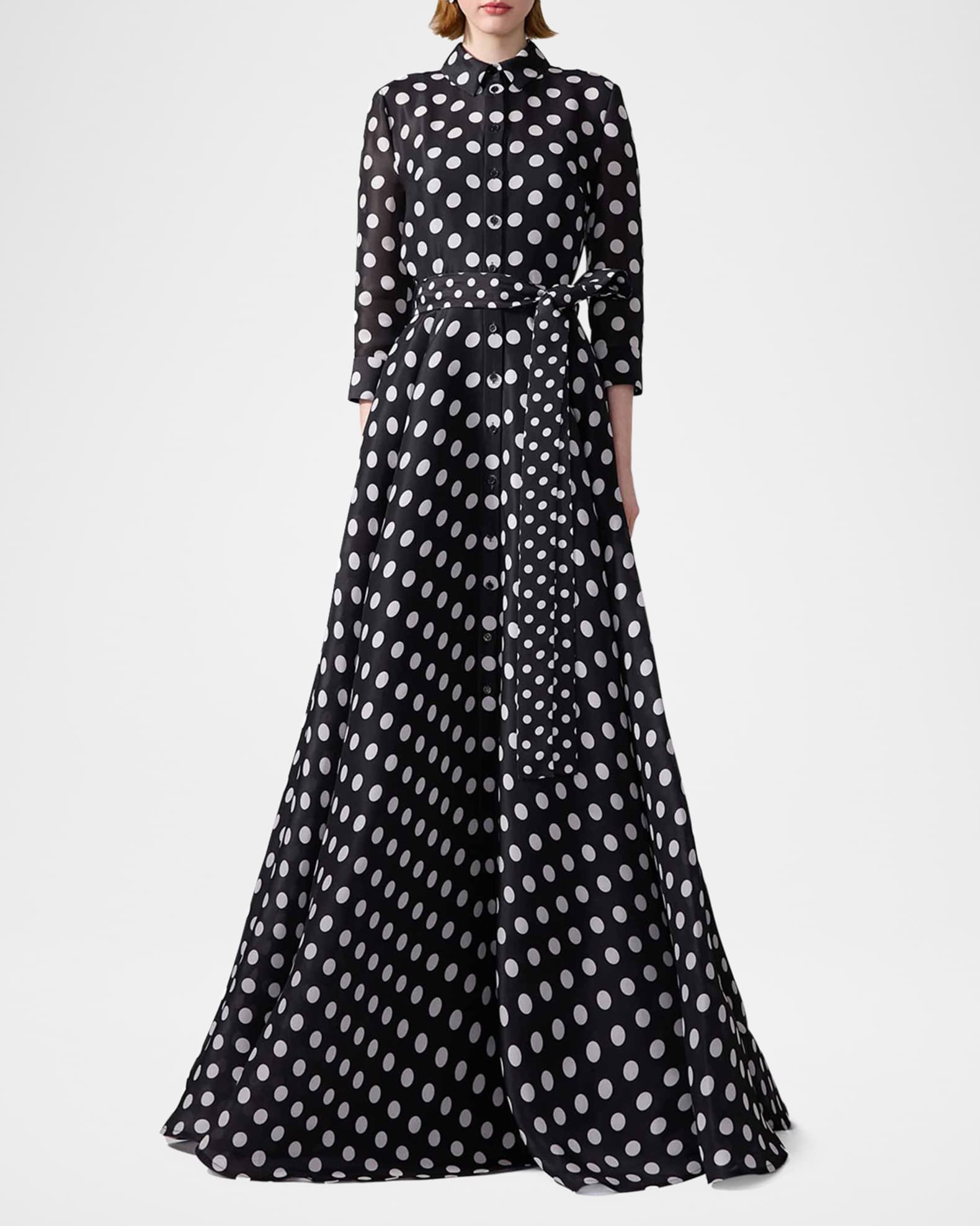 Polka-Dot Silk 3/4-Sleeve Trench Gown 1