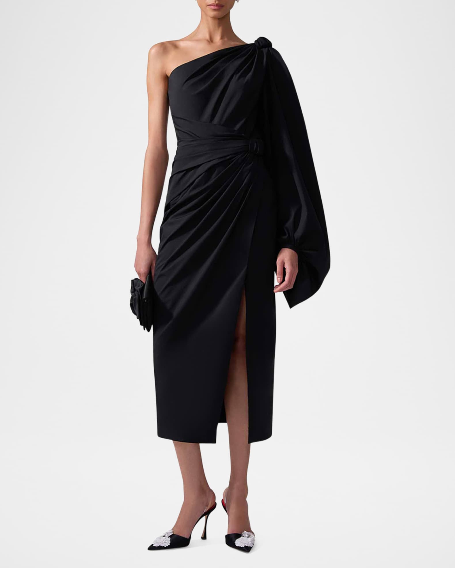 One-Shoulder Balloon-Sleeve Midi Dress 1