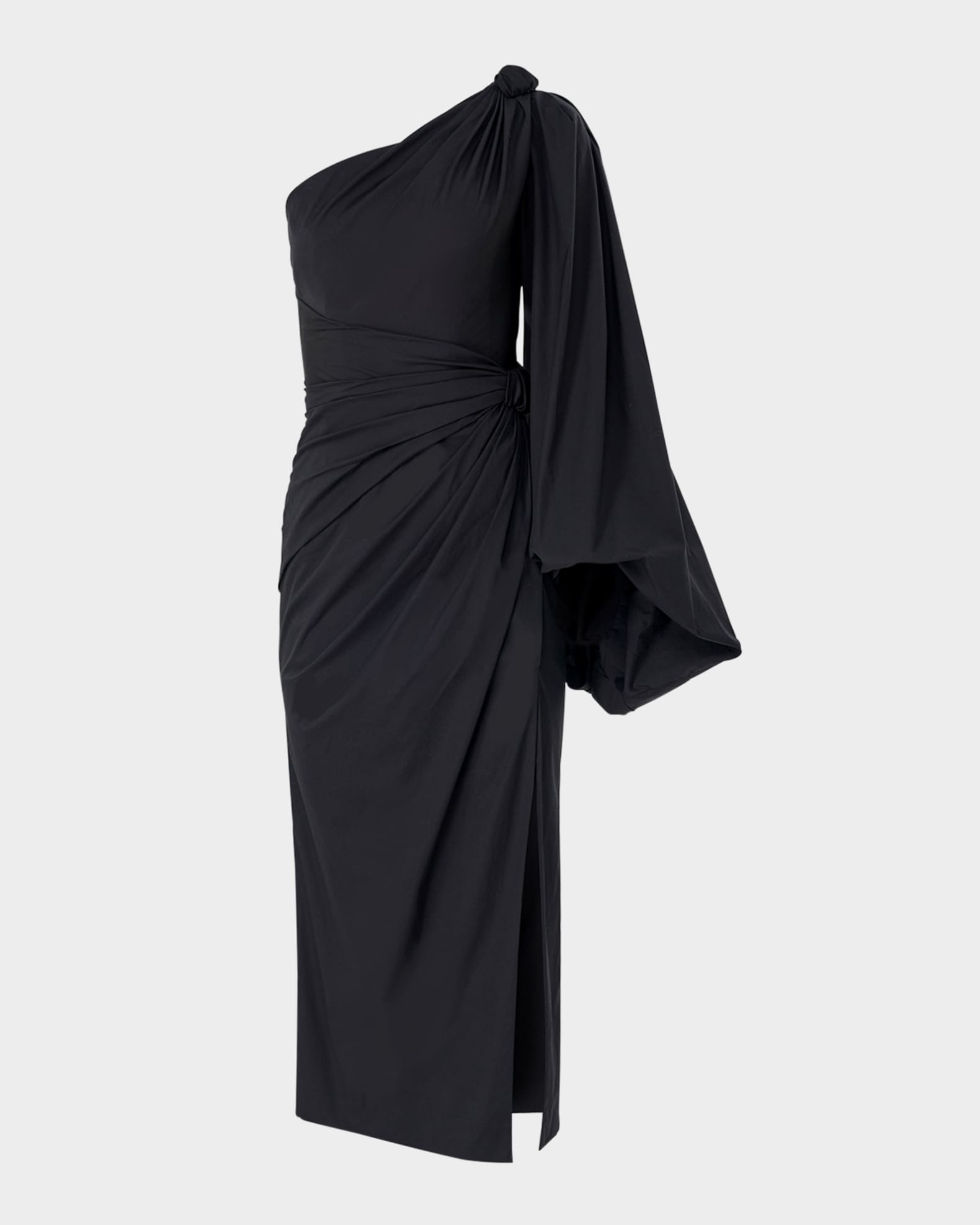 One-Shoulder Balloon-Sleeve Midi Dress 0