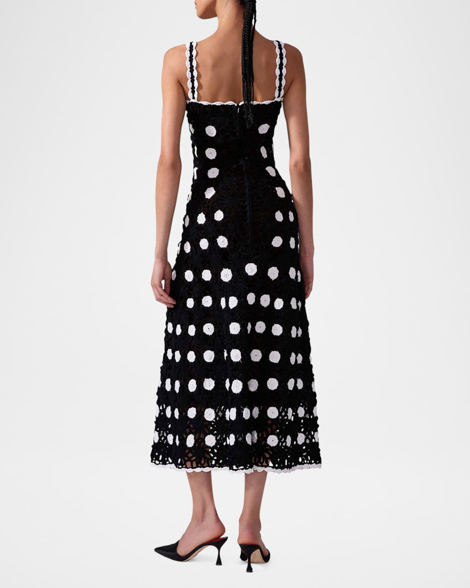 Carolina Herrera Polka-Dot Crochet-Knit Sleeveless Midi Dress - Main Image