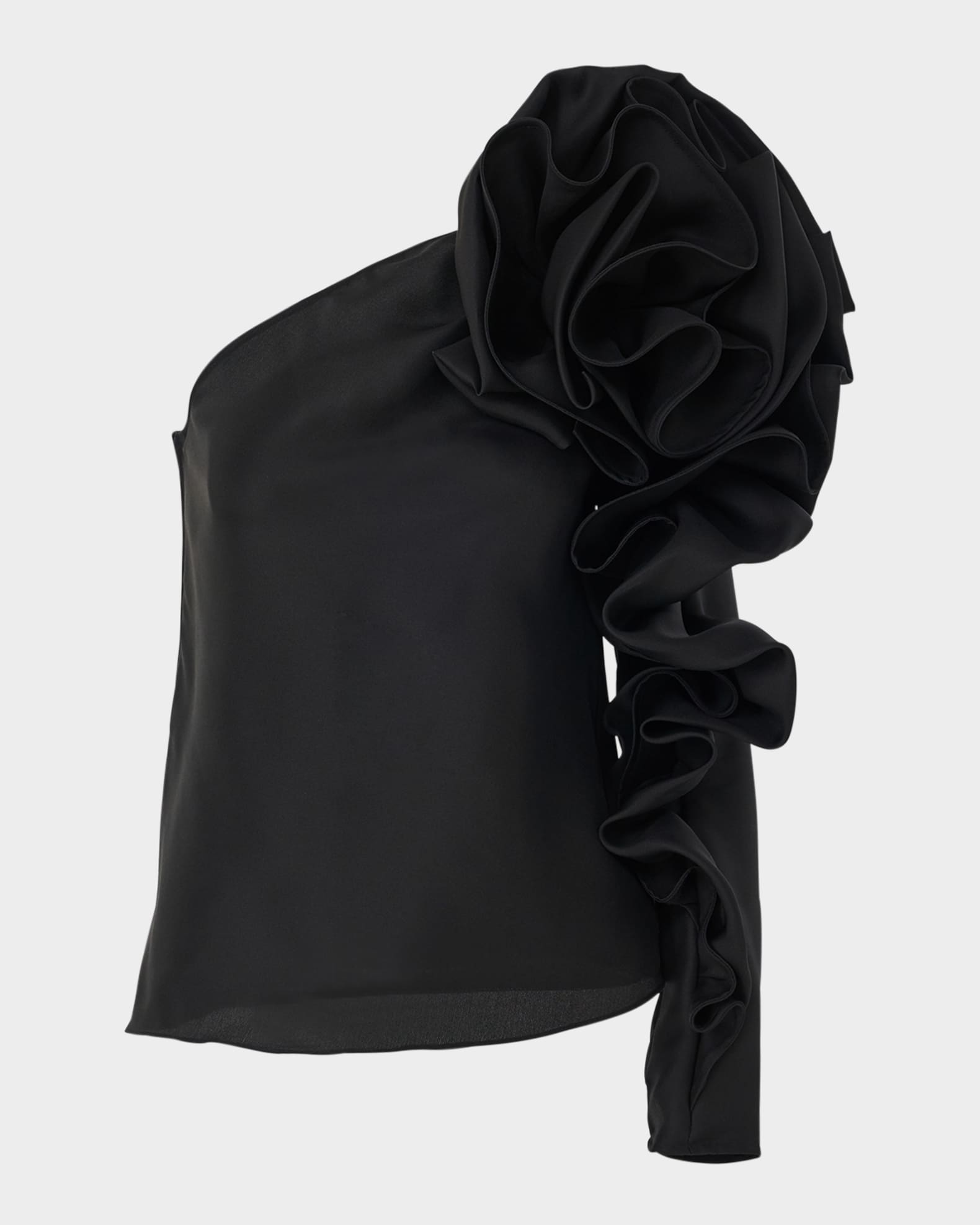 One-Shoulder Flower Sleeve Silk Top 0