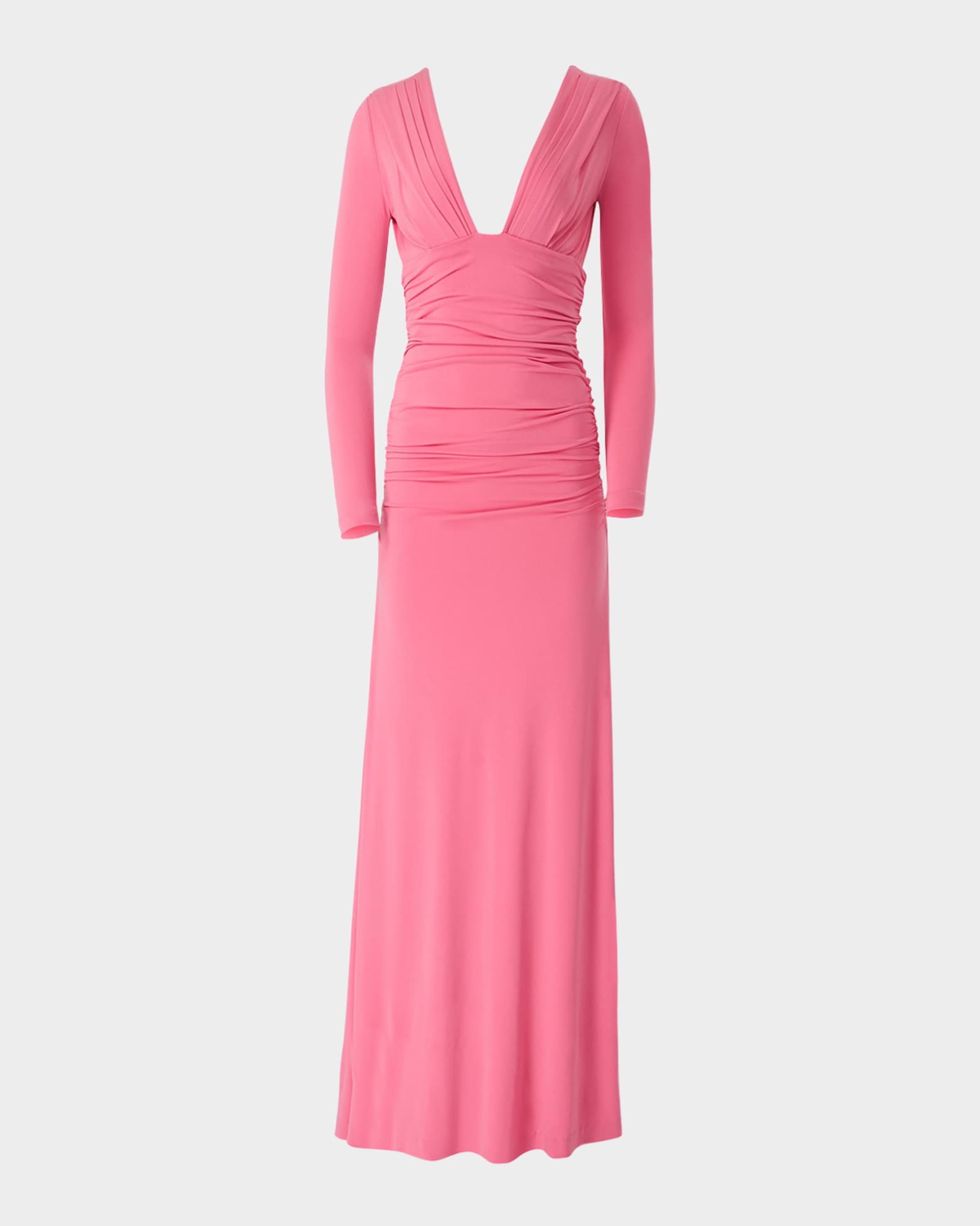 Plunging Ruched Long-Sleeve Maxi Dress 0
