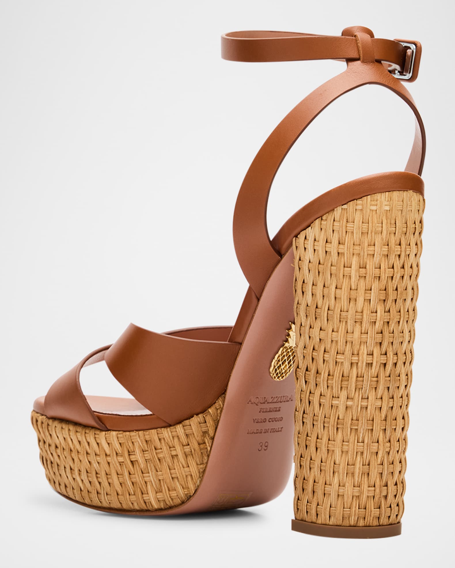 Aquazzura Sunseeker Wicker and Leather Block-Heel Sandals