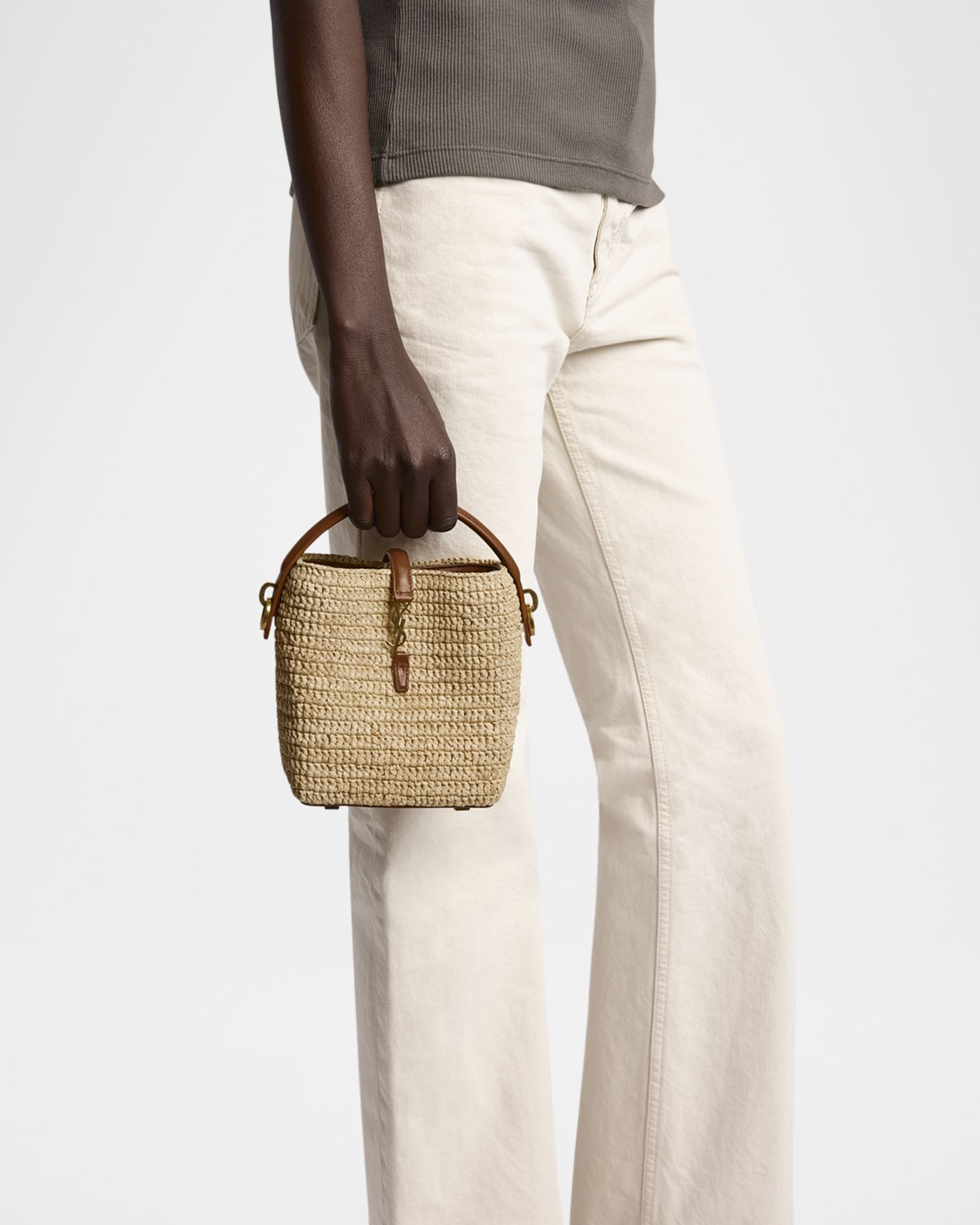 ショルダーバッグ・ポシェット Saint Laurent Raffia Mini Le 37 Bucket Bag Le 37 Mini raffia bucket bag in neutrals - Saint Laurent