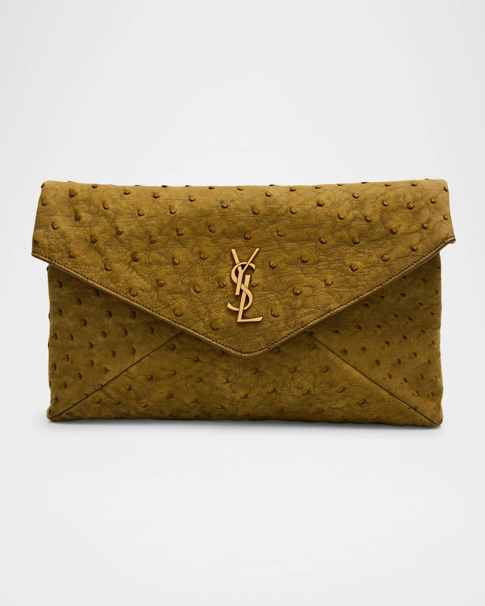 Large YSL Envelope Clutch Bag in Ostrich Nubuck  0