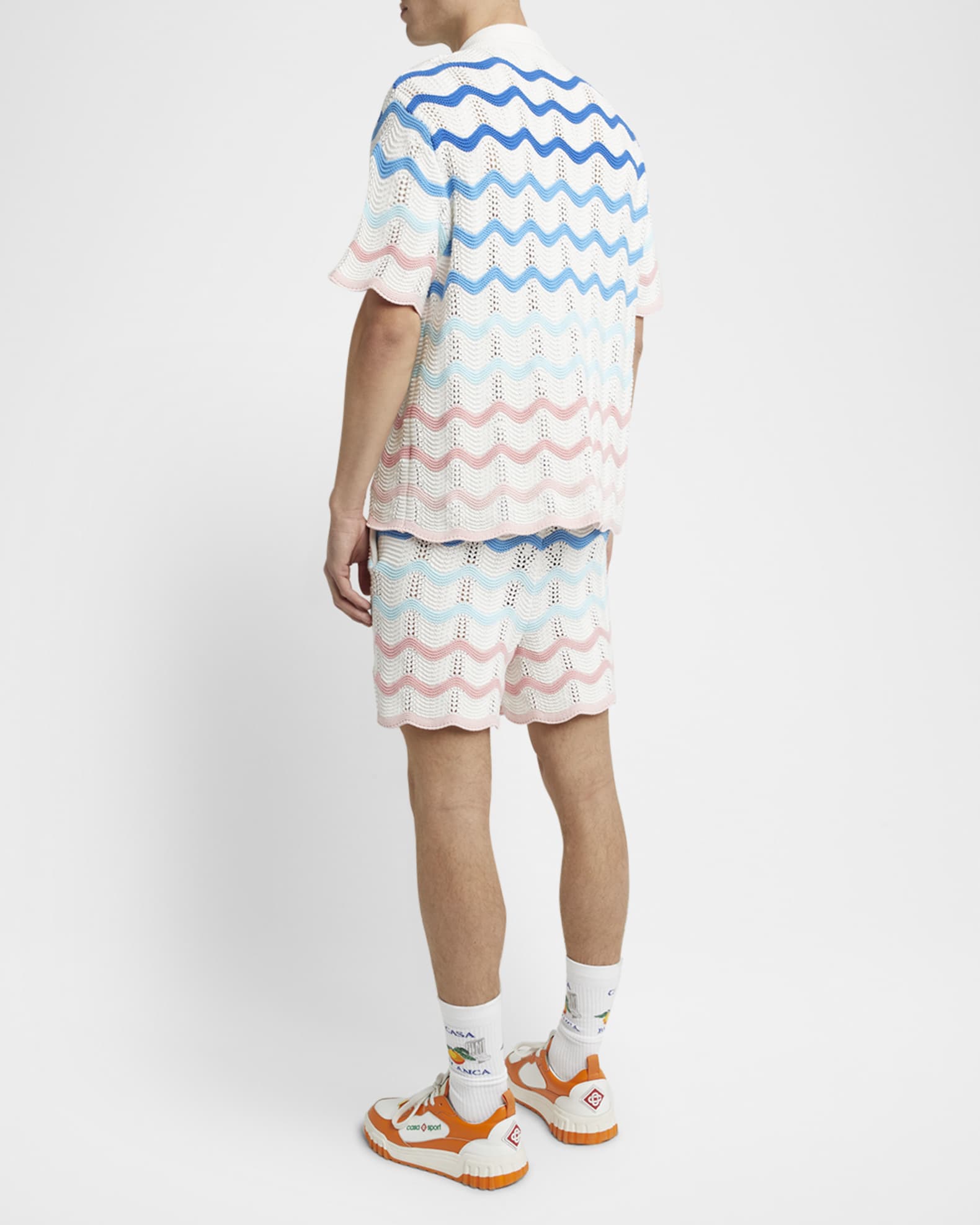 CASABLANCA Men's Crochet Wave Stripe Short-Sleeve Shirt CASABLANCA Men's Crochet Wave Stripe Short-Sleeve Shirt