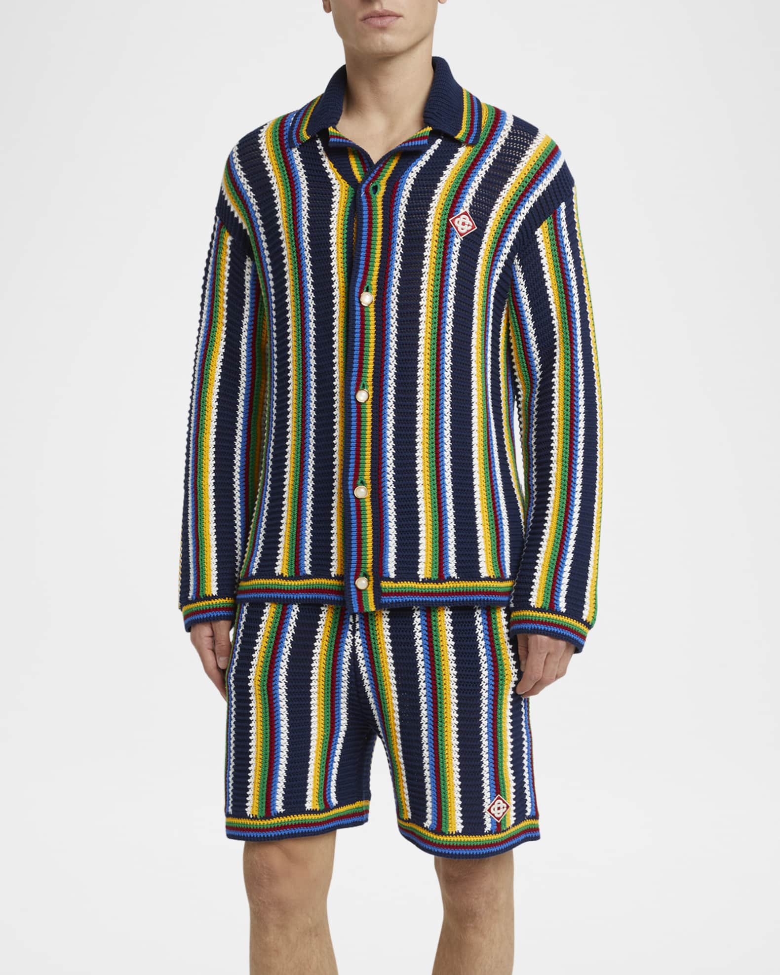 Men's Crochet Stripe Button-Down Sweater 1