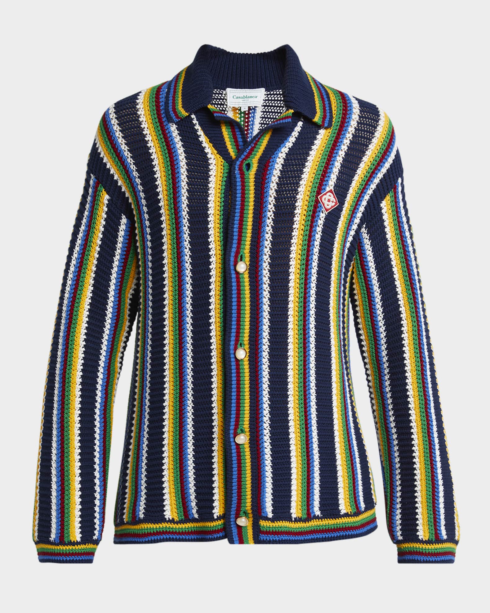 Men's Crochet Stripe Button-Down Sweater 0