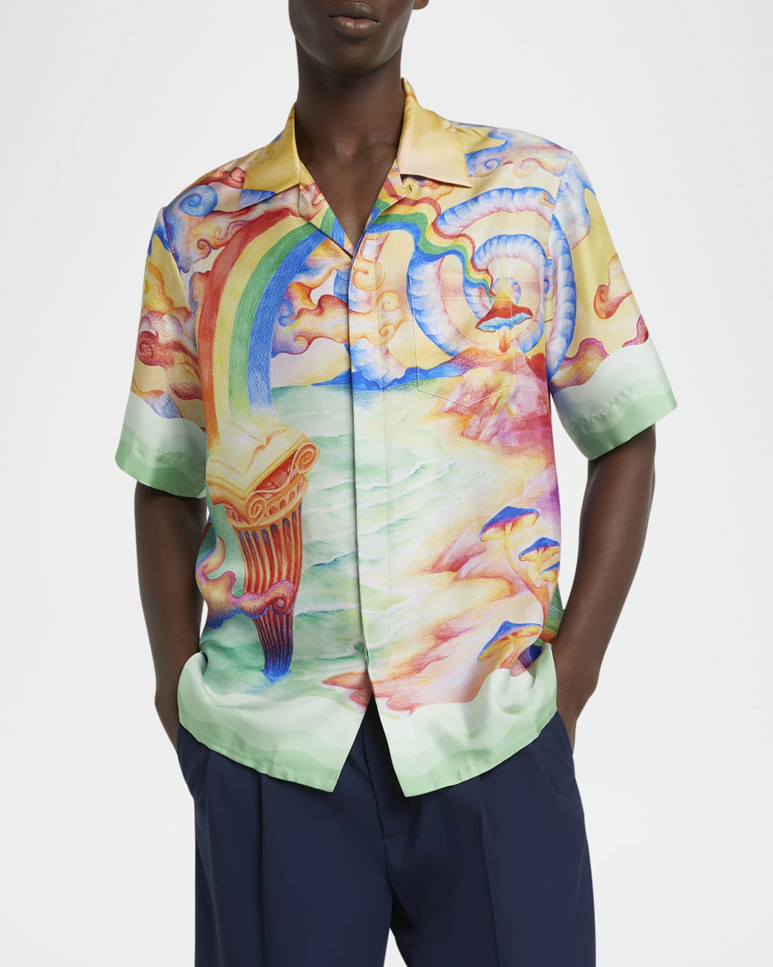 CASABLANCA Men's Silk Nature's Teacher Mushroom Camp Shirt